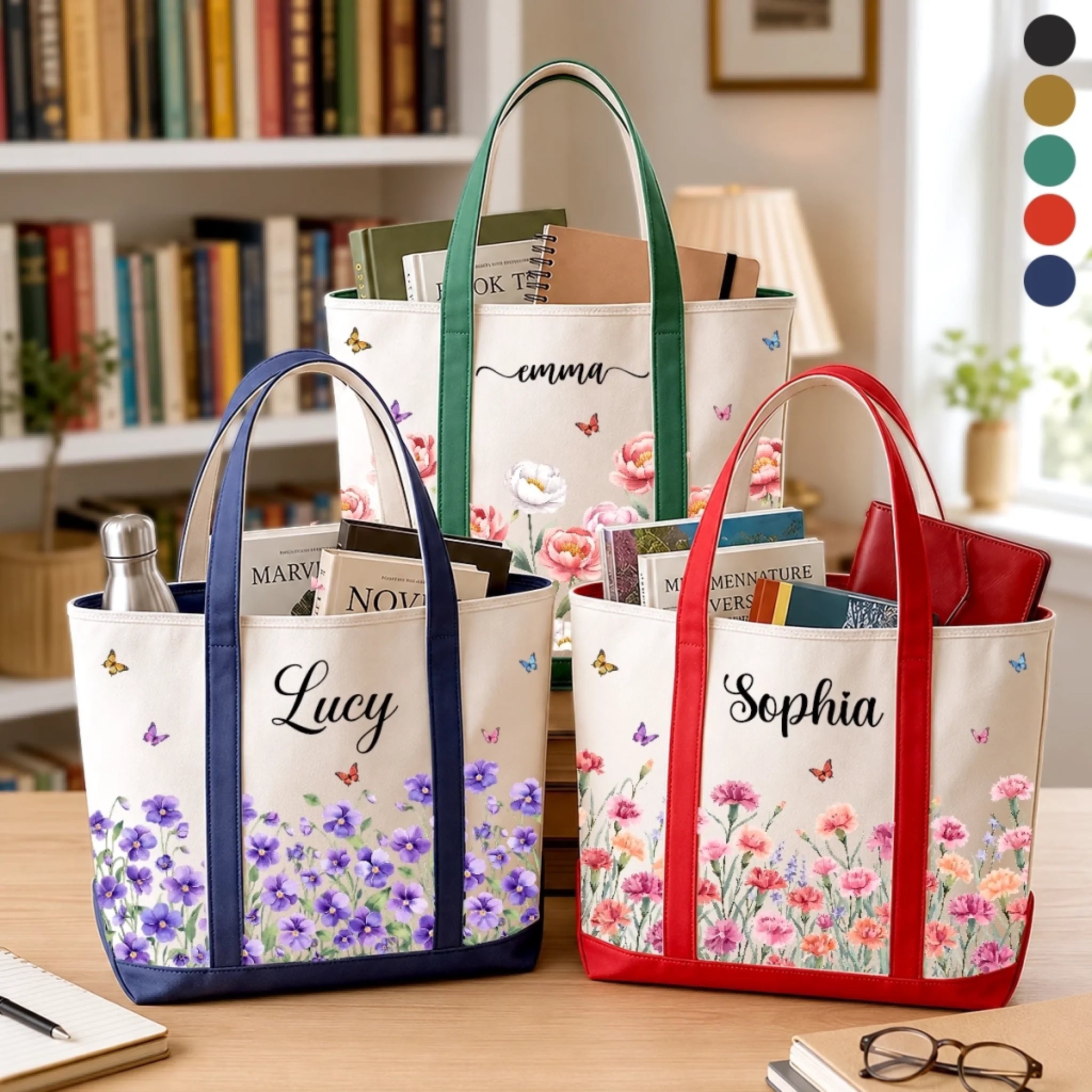 Custom Canvas Tote Bag Personalized Botanical Teacher Appreciation Back to School Gift for Women