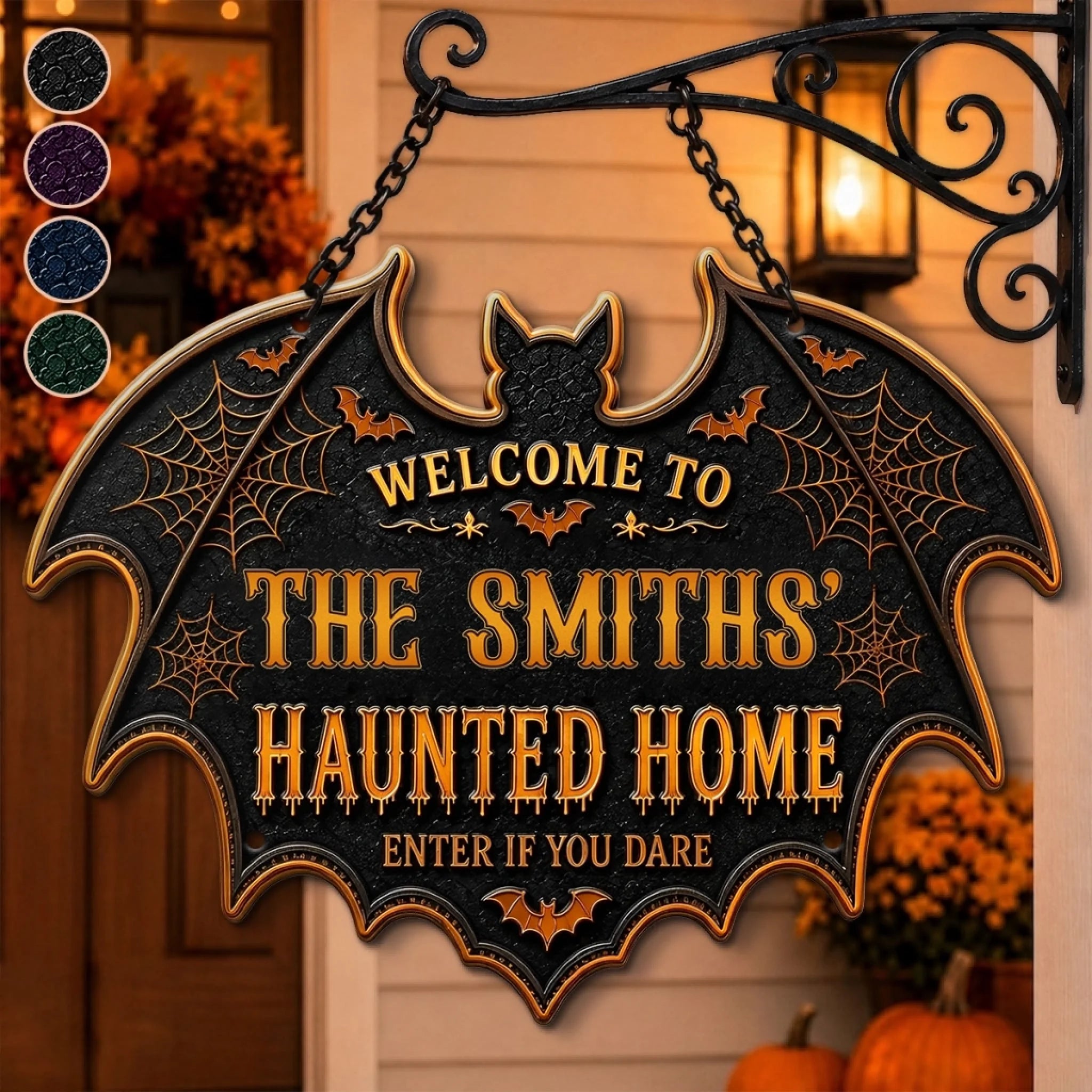 Custom Haunted Home Shaped Metal Sign, Personalized Halloween Decor Gift for Mom Dad Brother Sister