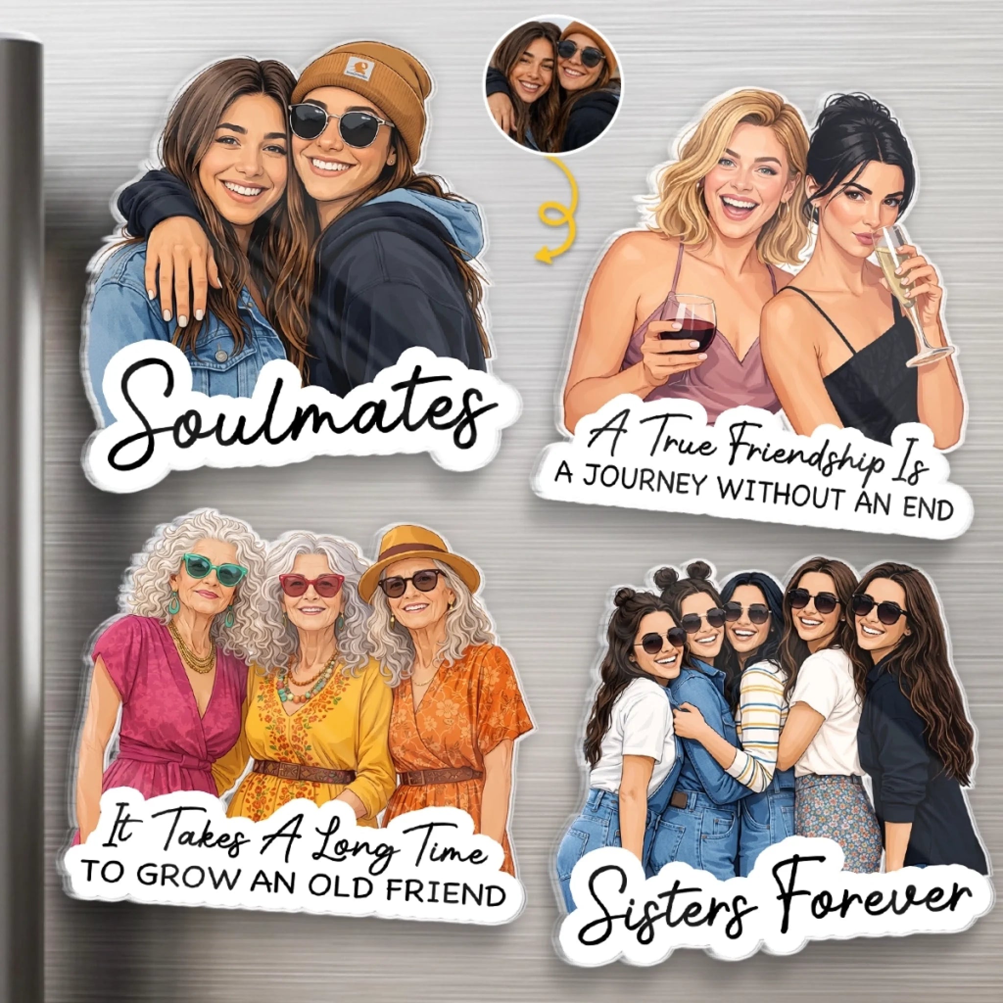 Custom Photo Acrylic Fridge Magnet Personalized Best Friend Birthday Gift for Women, Besties and Sisters