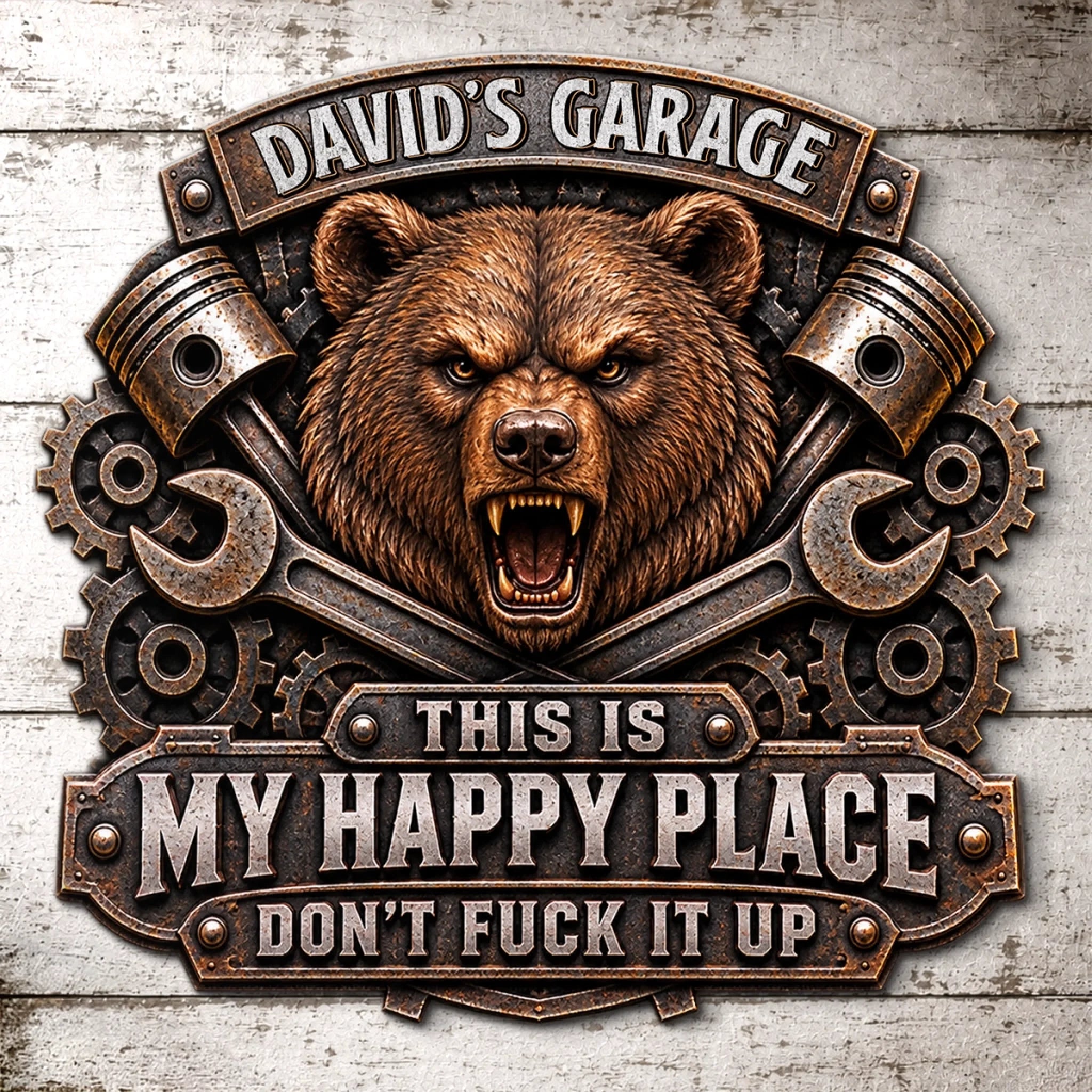 Custom Shaped Metal Sign Personalized Birthday Gift for Husband Dad Grandpa Garage Bear Decor