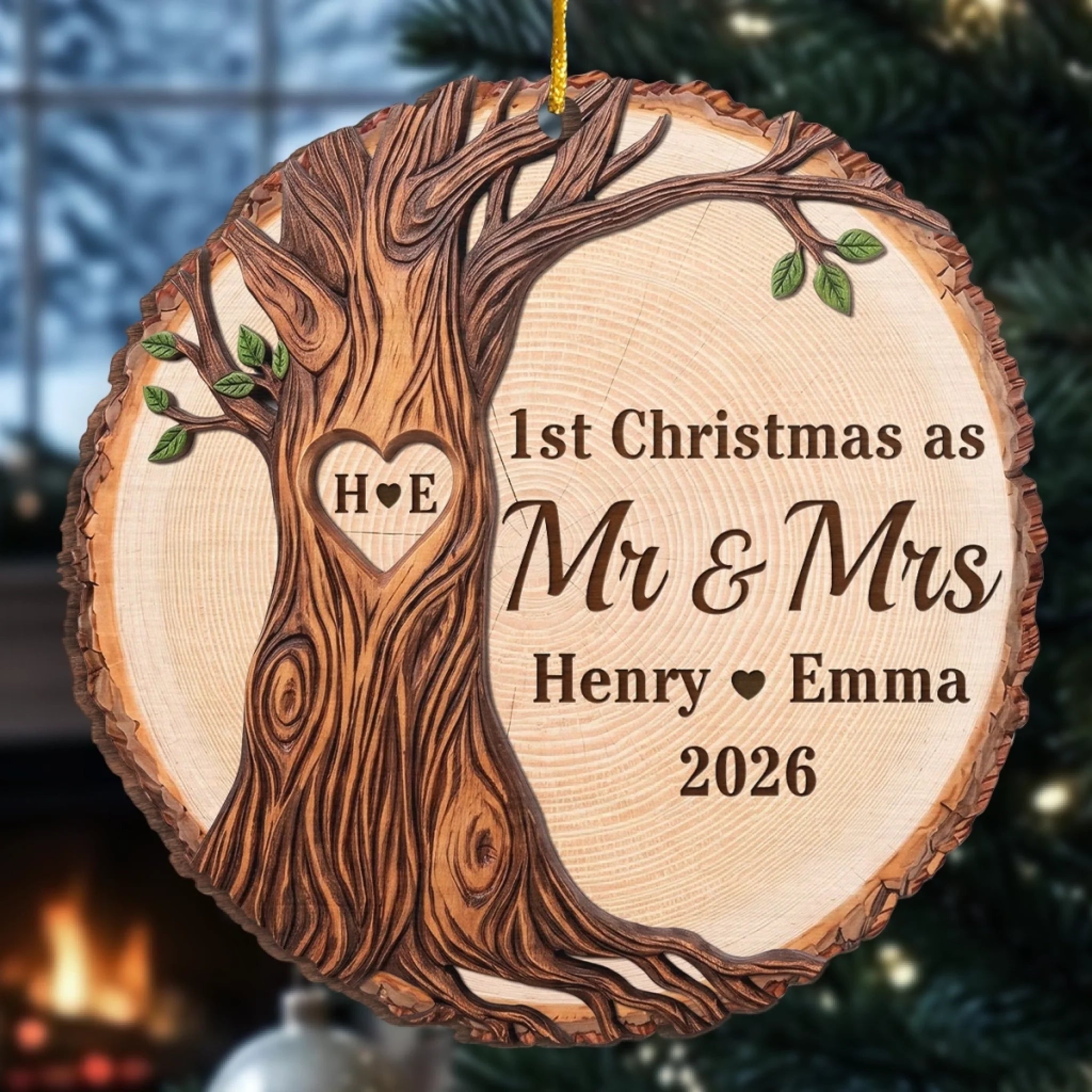Personalized First Christmas Wooden Ornament, Custom Anniversary Wedding Gift for Husband and Wife