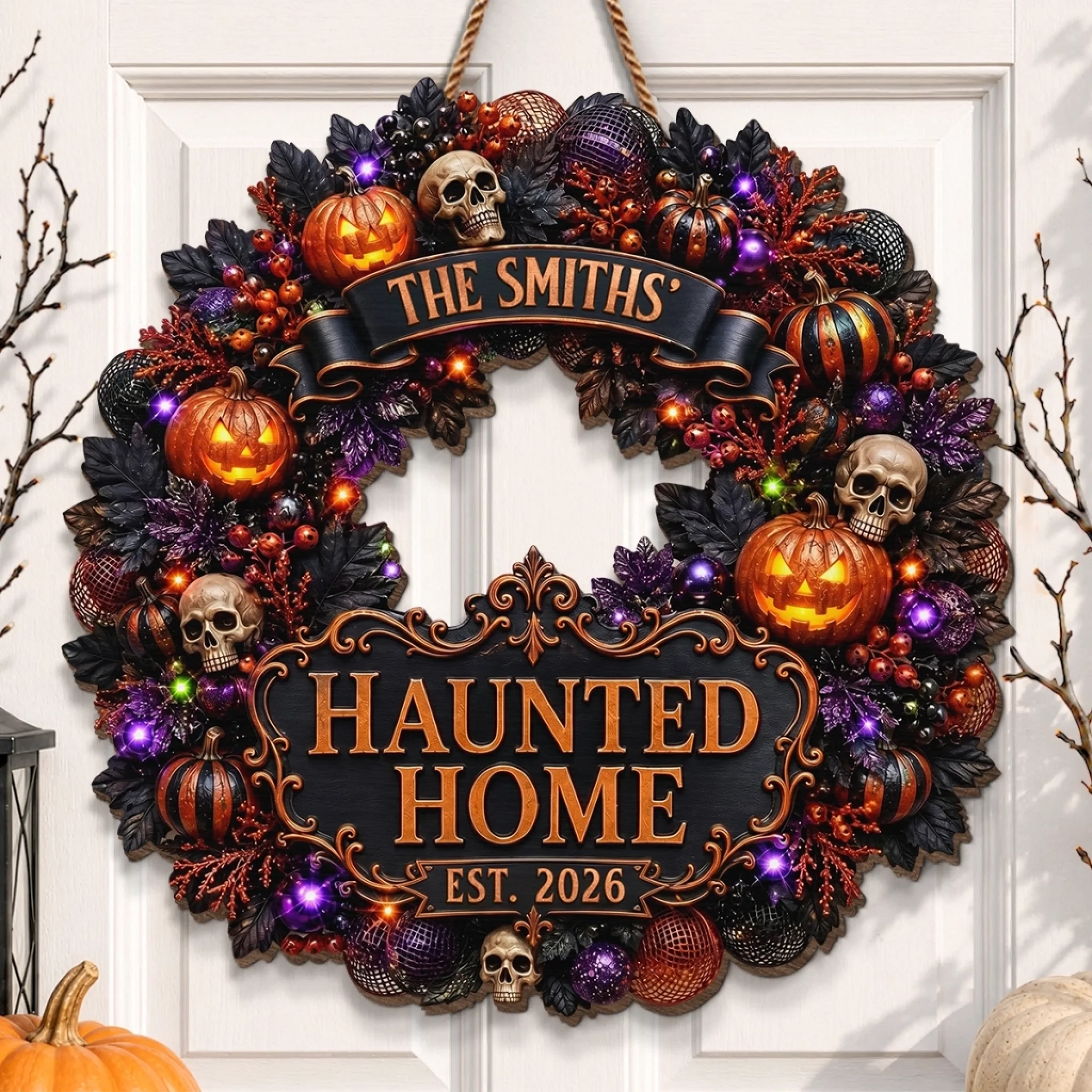 Custom Haunted Home Wood Sign Personalized Halloween Decor Gift for Mom Dad Brother Sister
