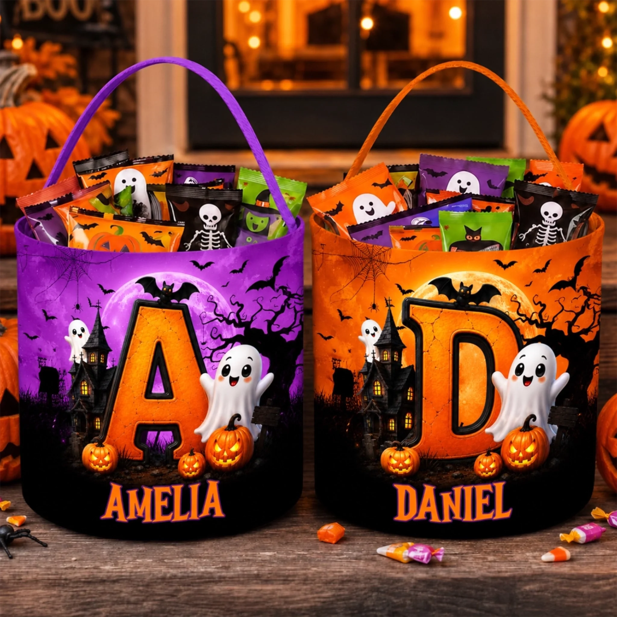 Custom Candy Basket for Kids, Personalized Halloween or Birthday Gift, Tiny Monster on the Loose