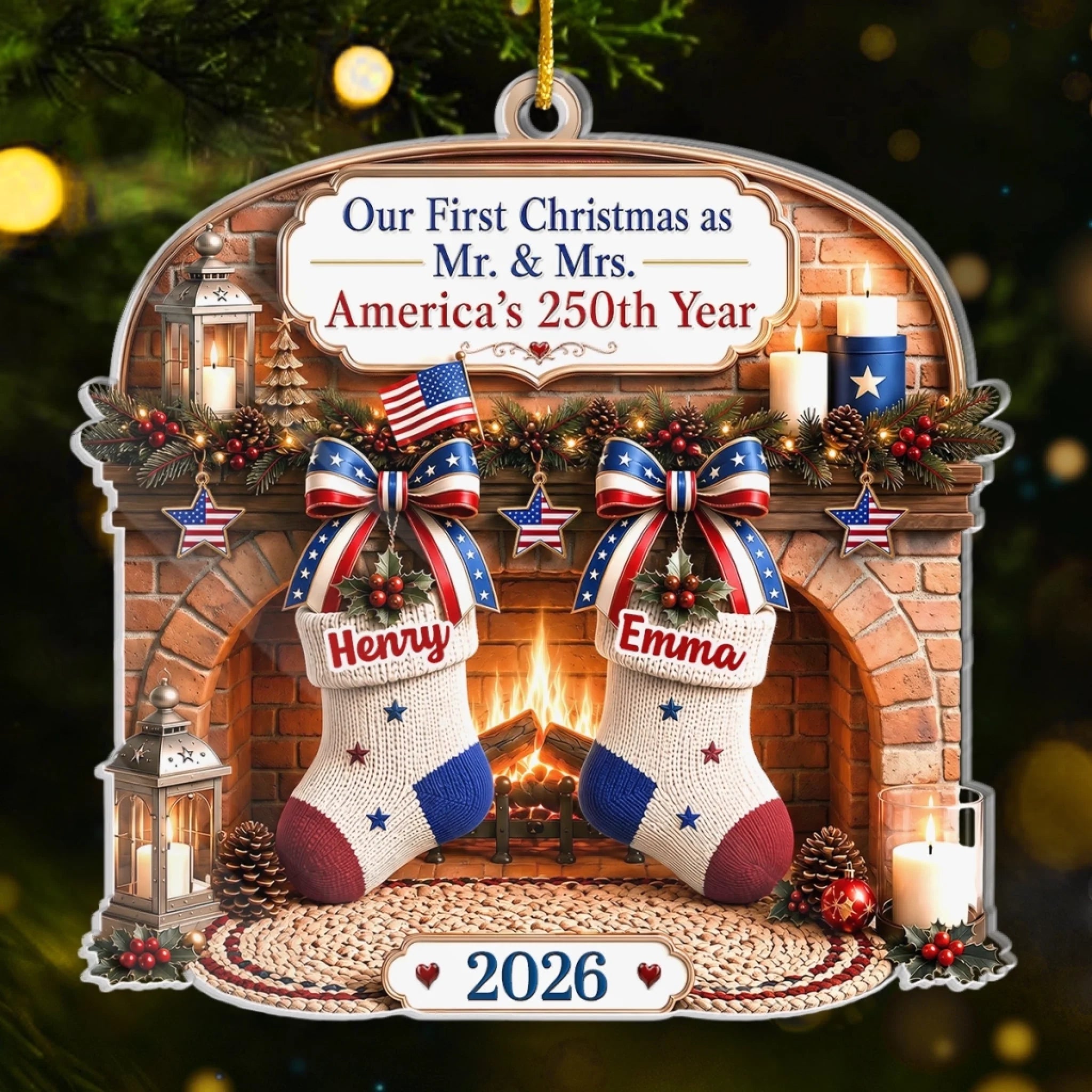 Personalized First Christmas Acrylic Ornament for Couples America 250th Anniversary Gift