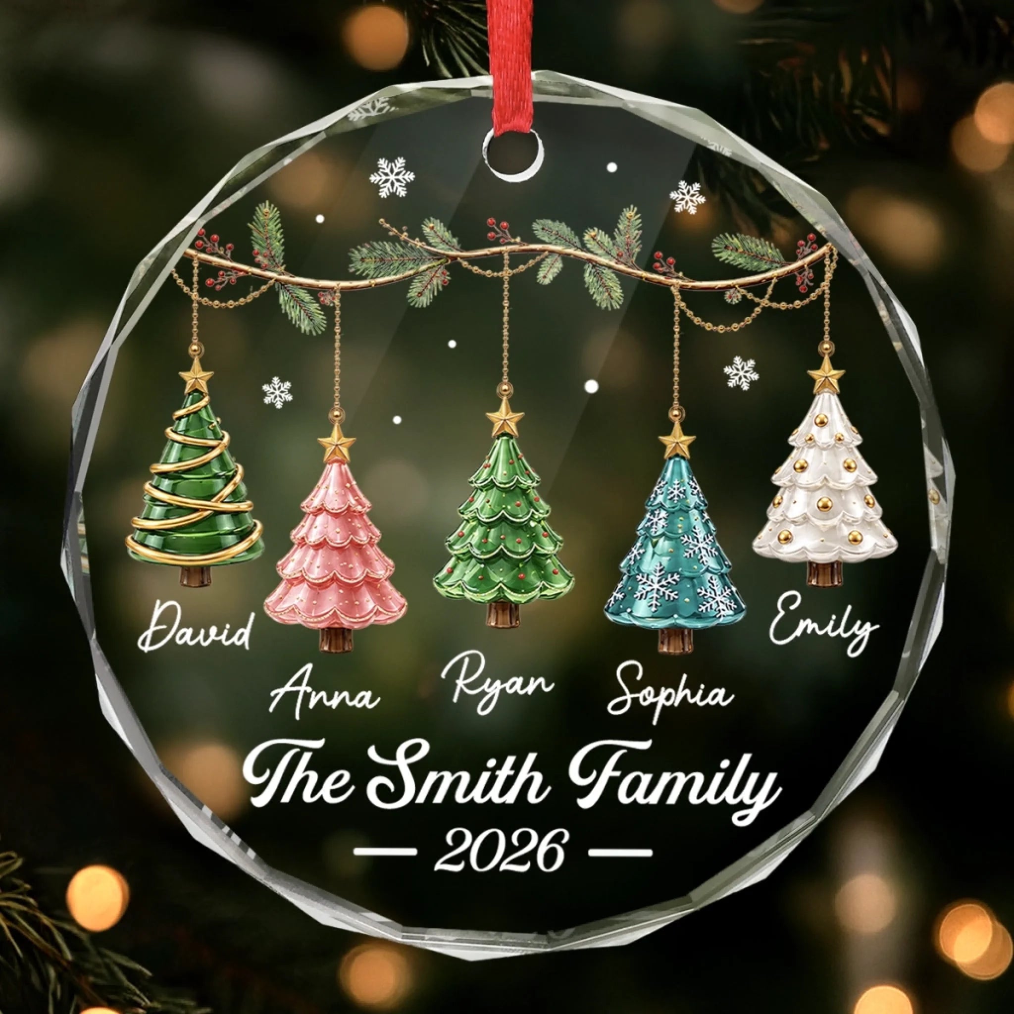 Custom Circle Glass Ornament Personalized Christmas Family Gift for Mom Dad Brother Sister