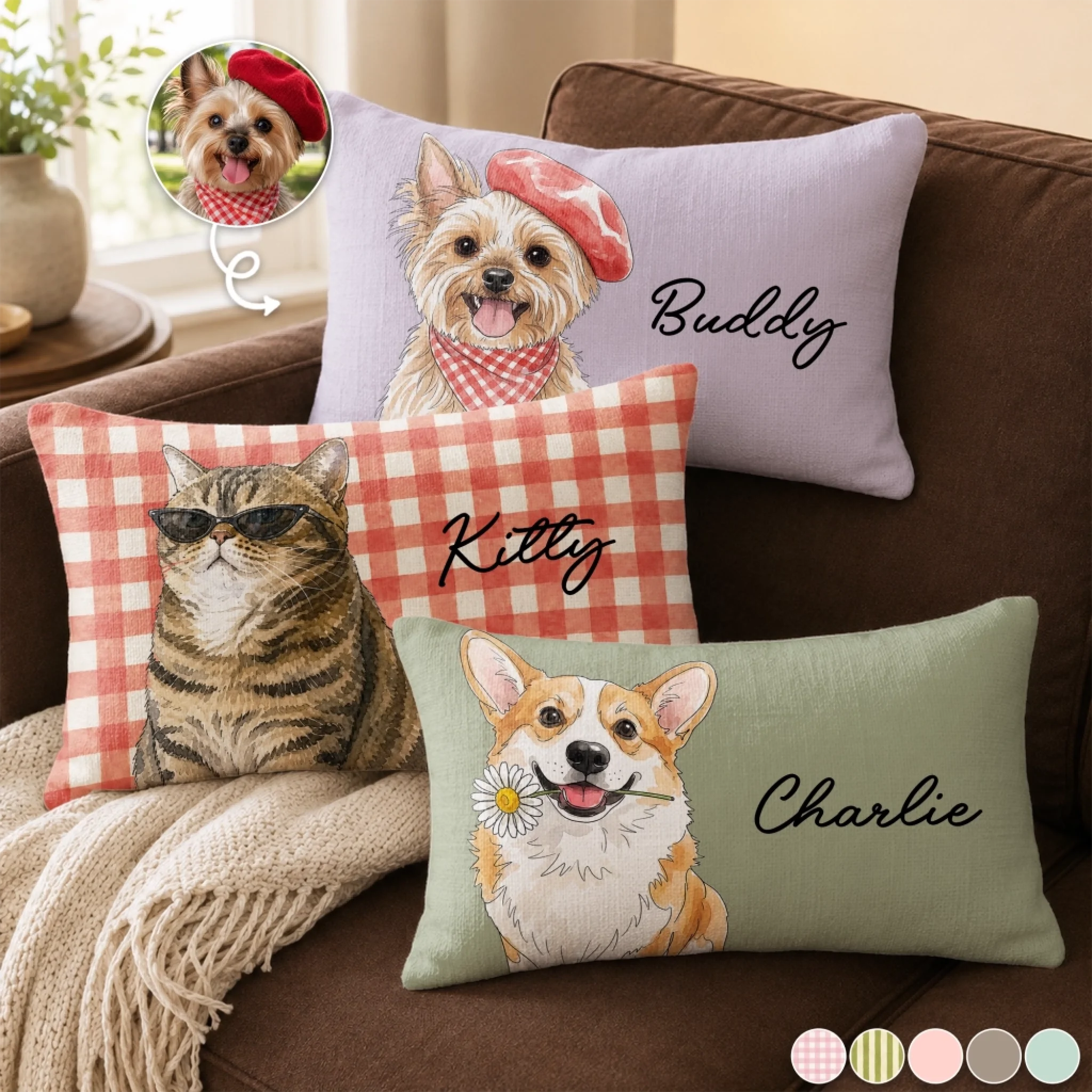 Custom Photo Woven Pillow, Personalized Birthday Gift for Dog and Cat Lovers, Pawsitive Vibes Only