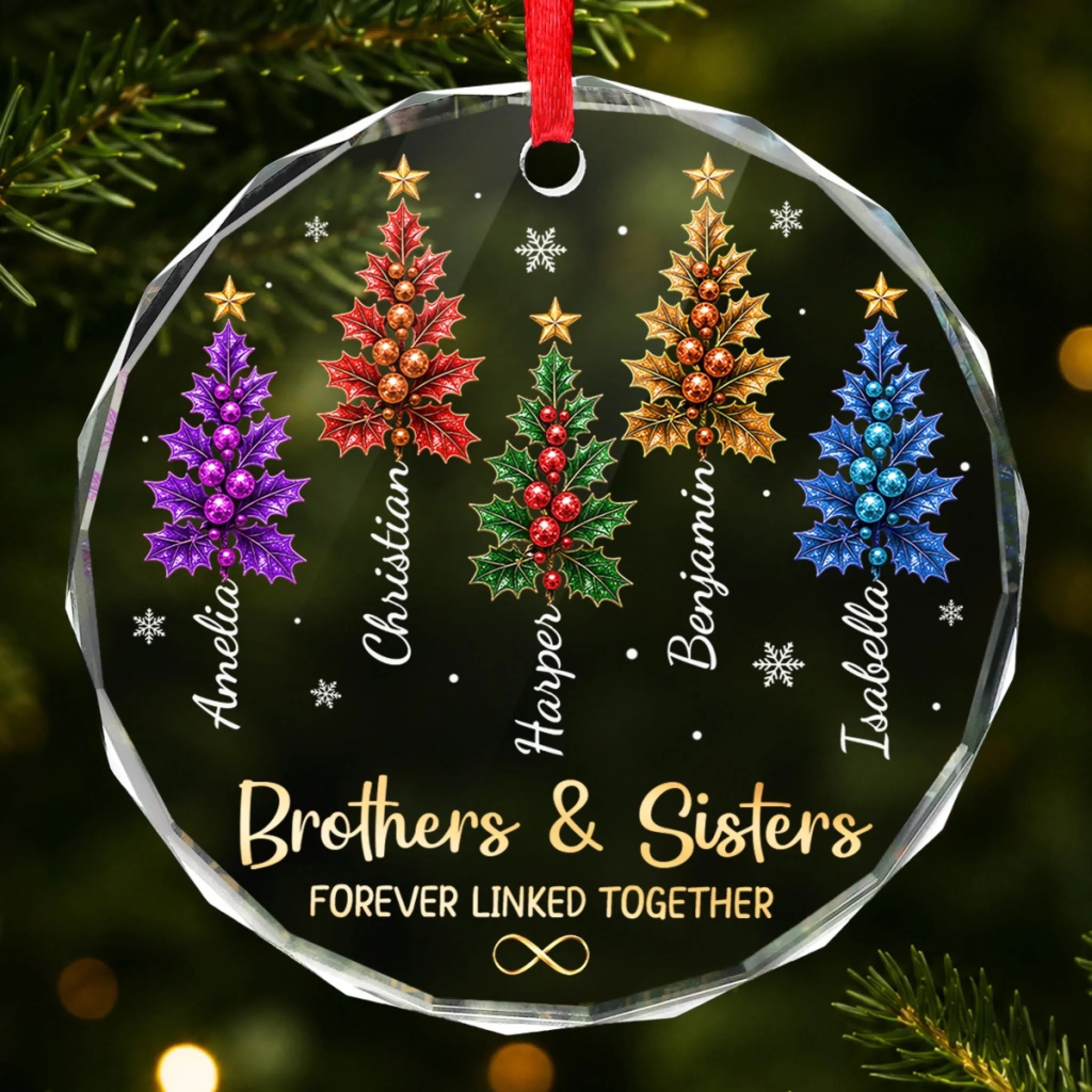 Custom Circle Glass Ornament, Personalized Christmas or Birthday Gift for Family, United in Pure Love