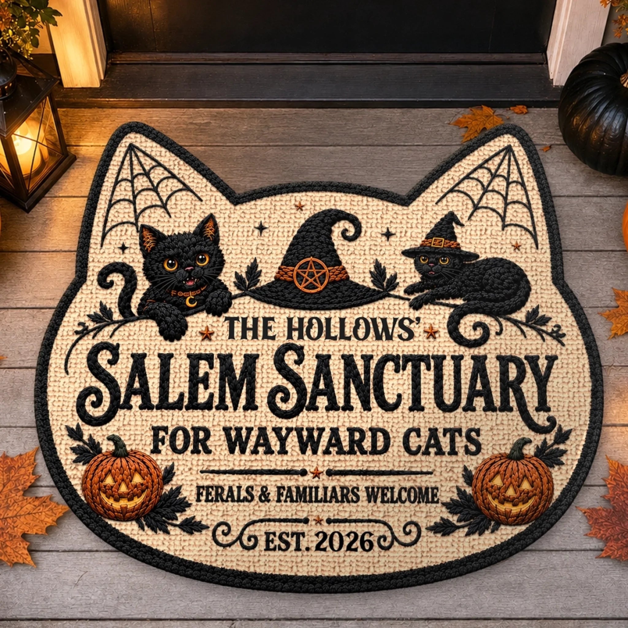 Custom Shaped Doormat Personalized Halloween Decor, Wicked Cats Live Here Gift for Mom Dad Siblings