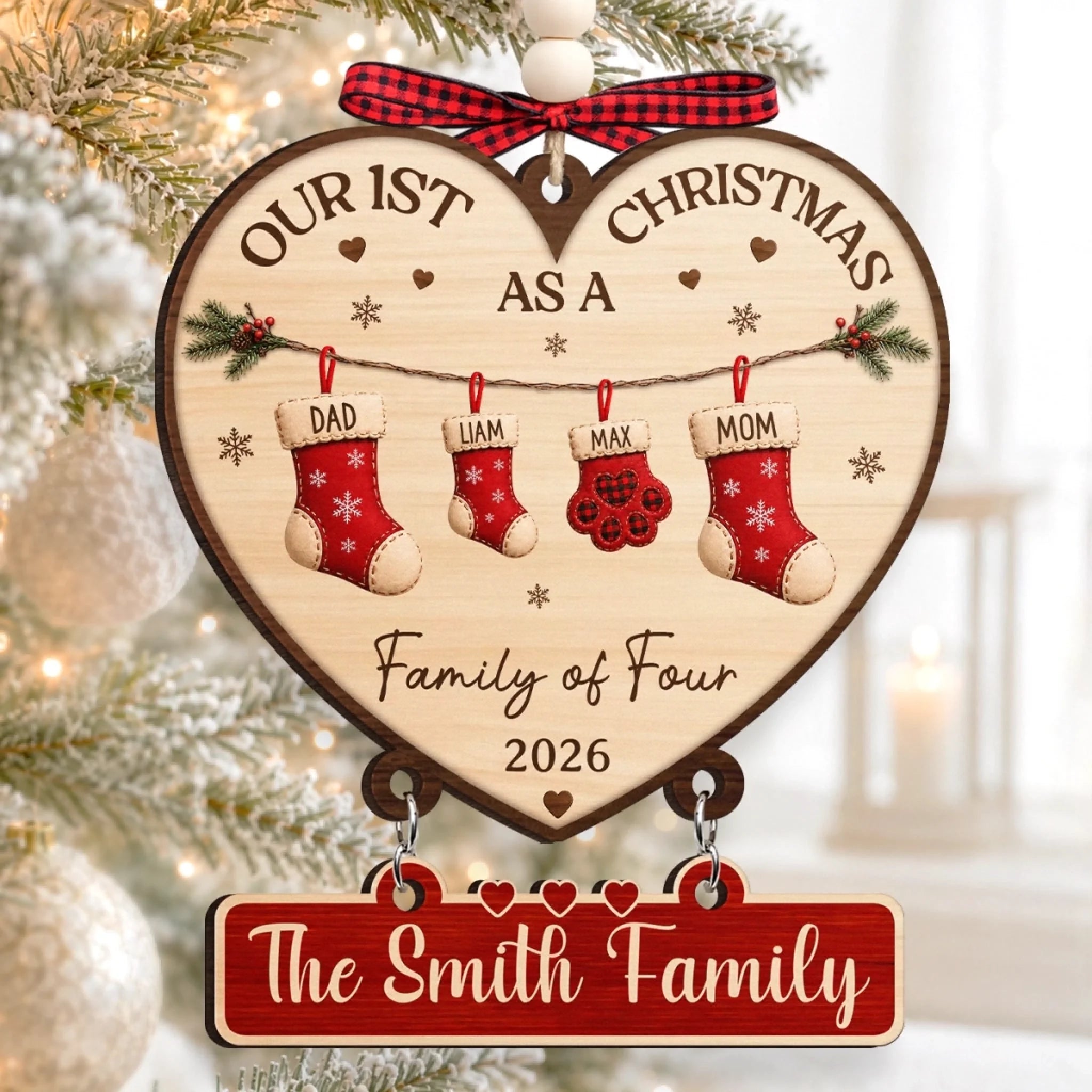 Custom First Christmas Wooden Ornament With Tag, Personalized Blessed Beyond All Measure Gift
