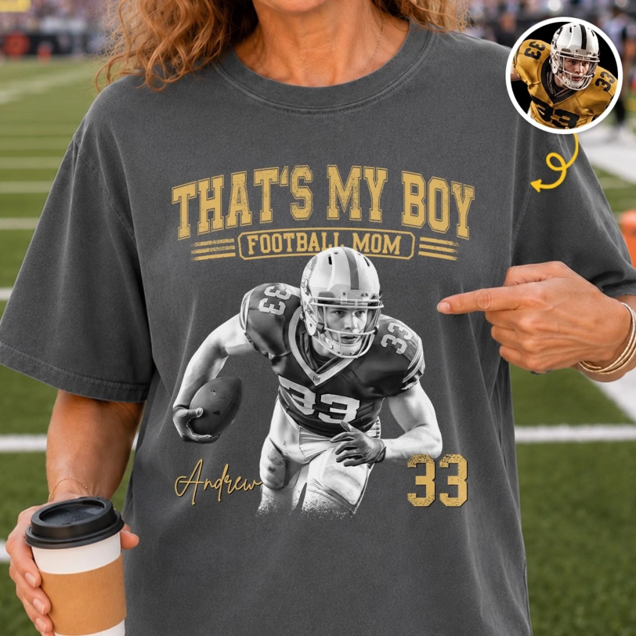 Custom Photo American Football Comfort T-Shirt, Personalized Game Day Gift for Mom Dad Sports Fans