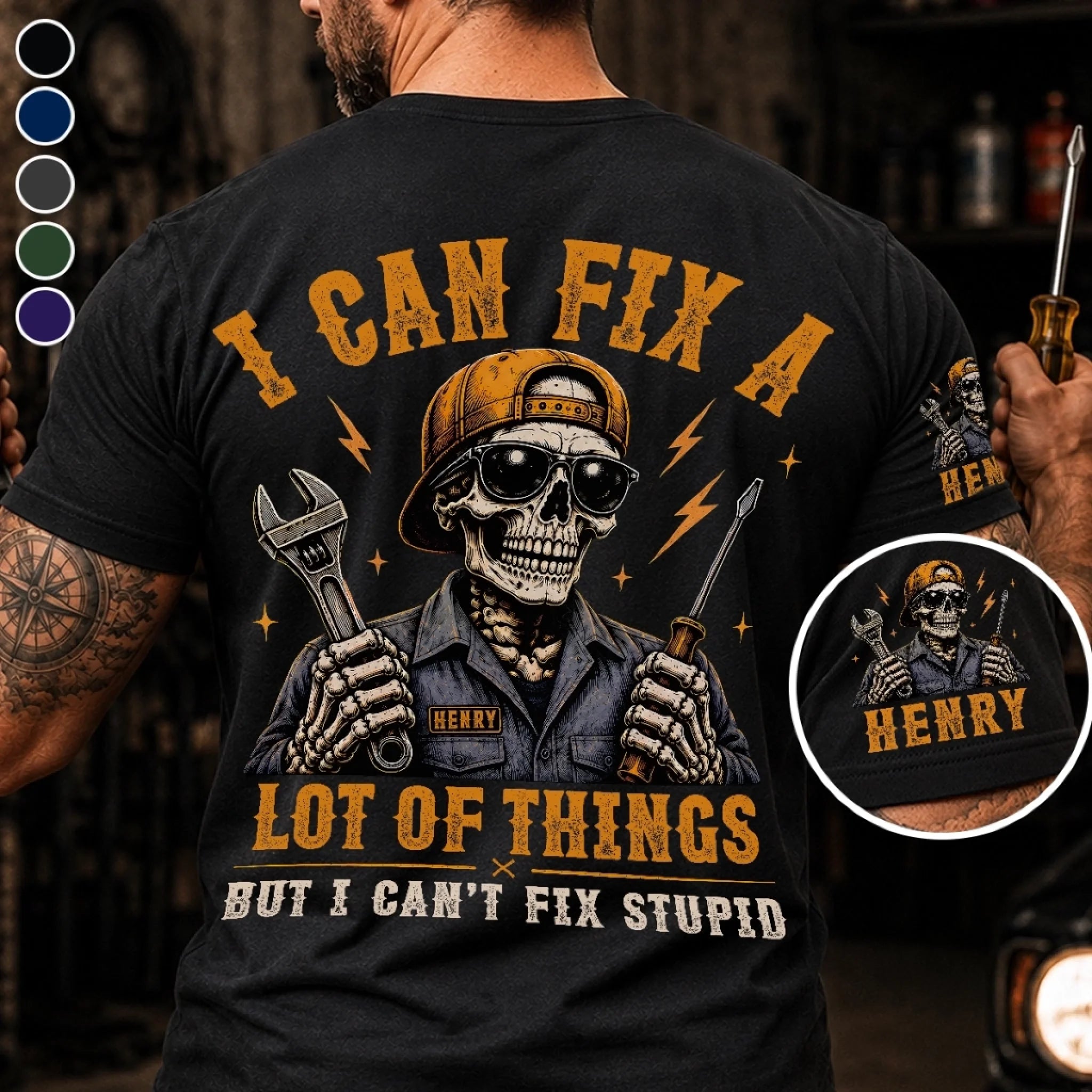 Custom Back Printed Shirt for Grease Gears Repeat Personalized Birthday Gift for Dad Husband or Grandpa
