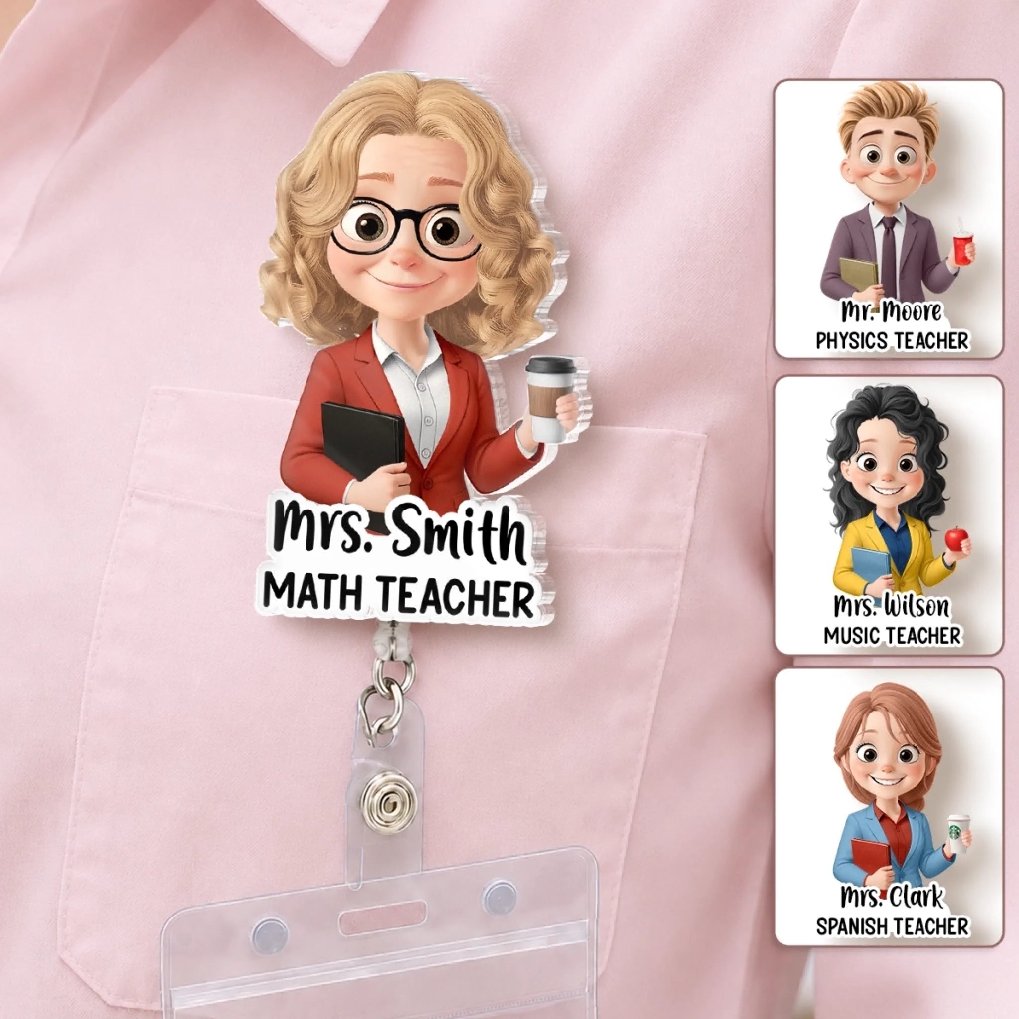 Custom Acrylic Badge Reel, Personalized Teacher Appreciation Back to School Gift, Inspiring Minds Every Day