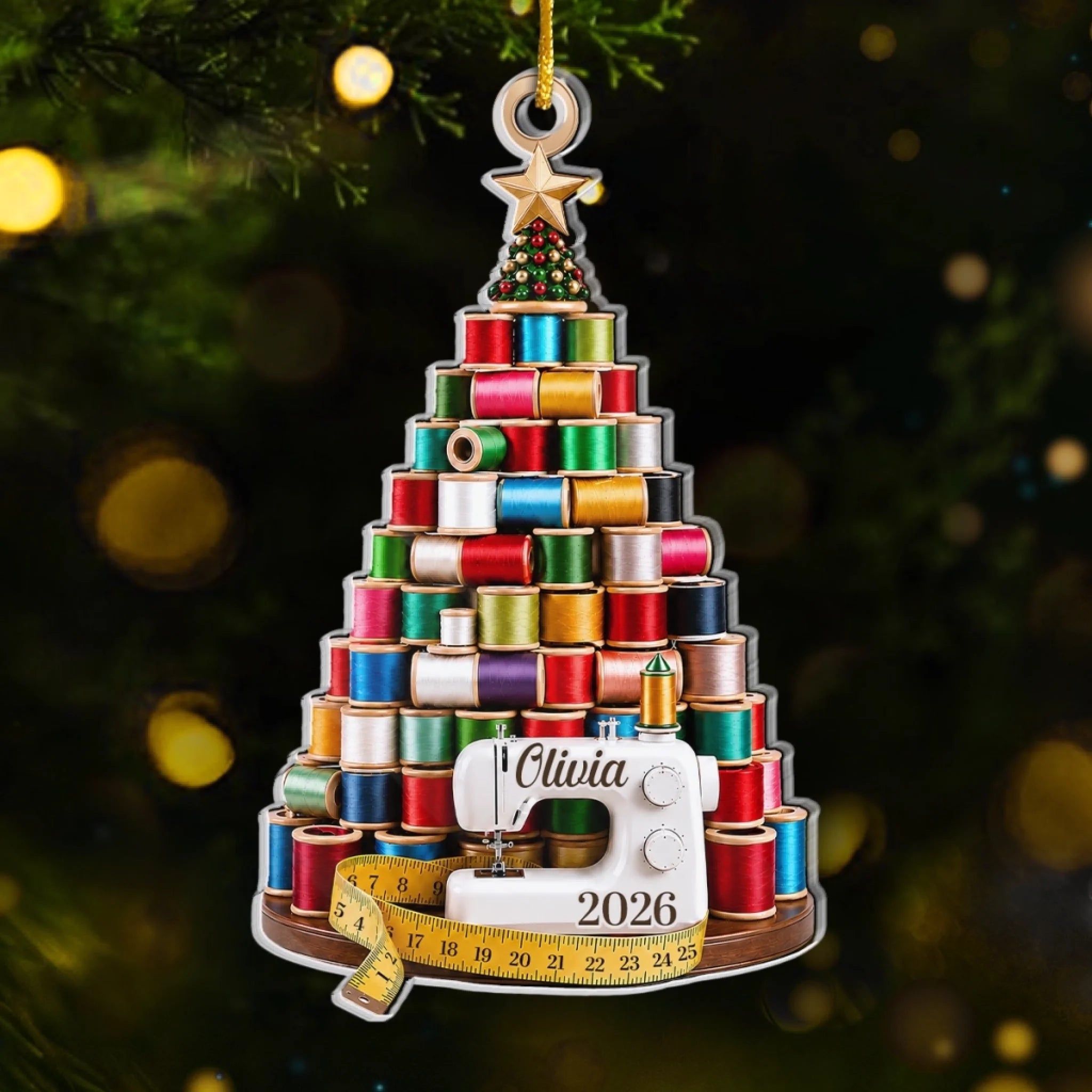 Custom Acrylic Ornament Personalized Christmas Birthday Gift for Sewer Seamstress Threaded With Love