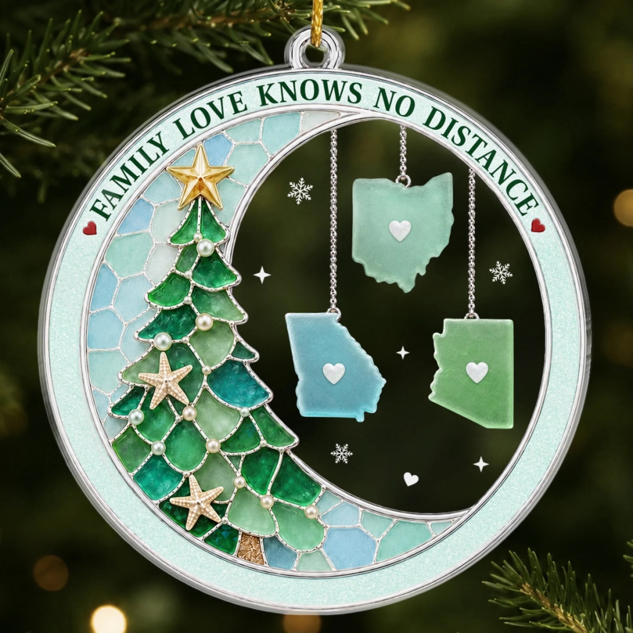 Personalized Long Distance Acrylic Ornament, Connected by Heart Gift for Mom Dad Sister Brother