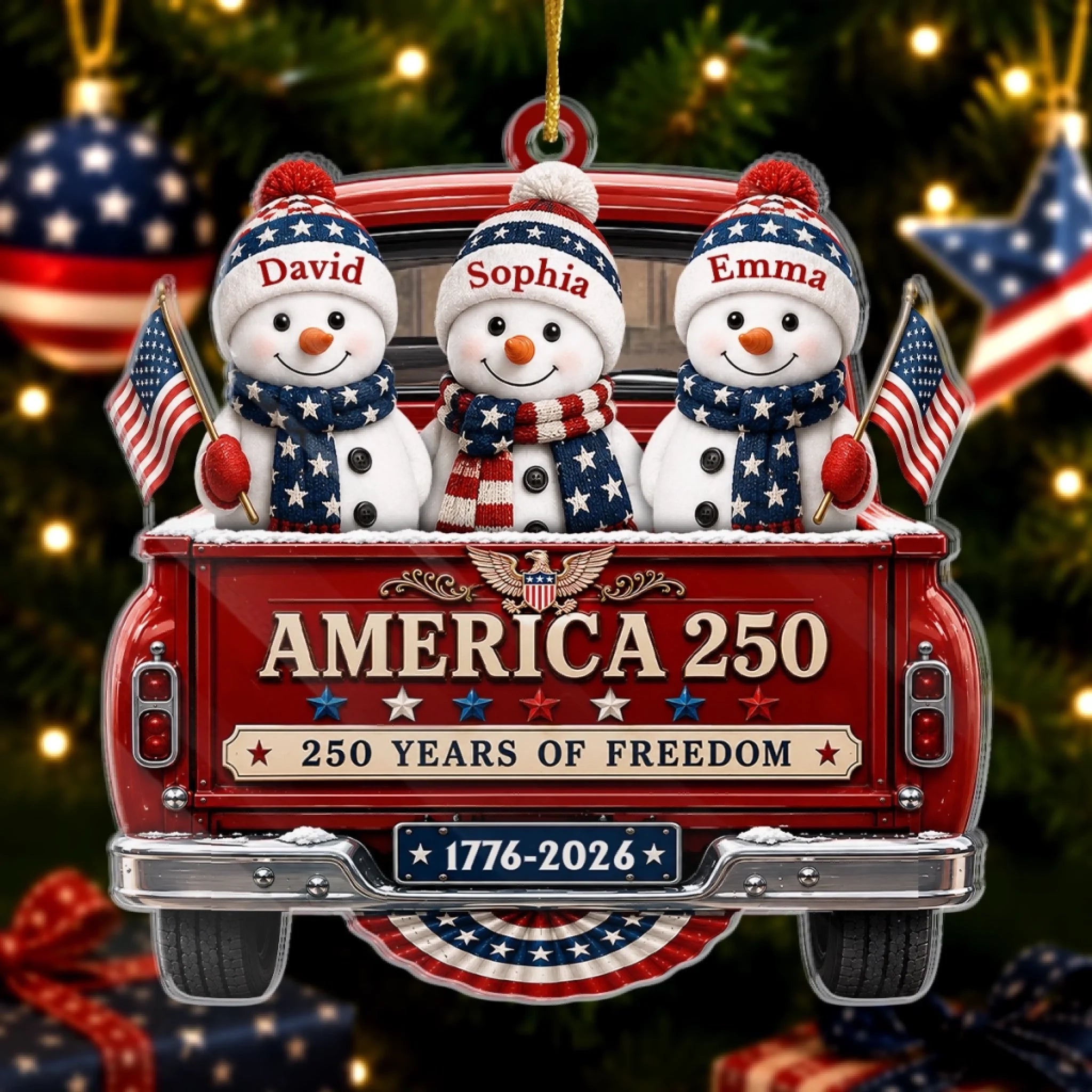 Custom Acrylic Ornament, Personalized America 250th Anniversary Christmas Gift for Family