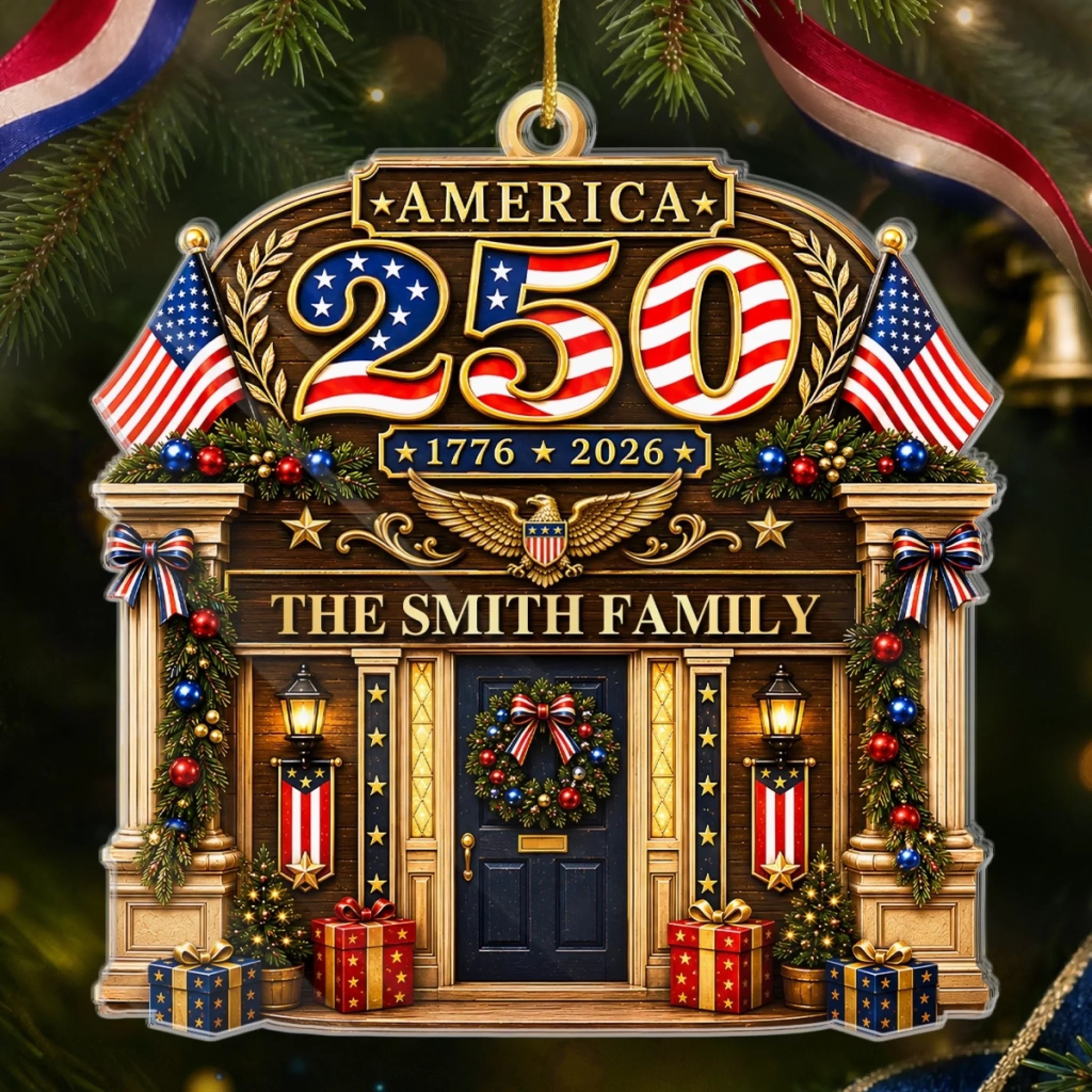 Custom Acrylic Ornament, Personalized America 250th Anniversary Christmas Gift for Family