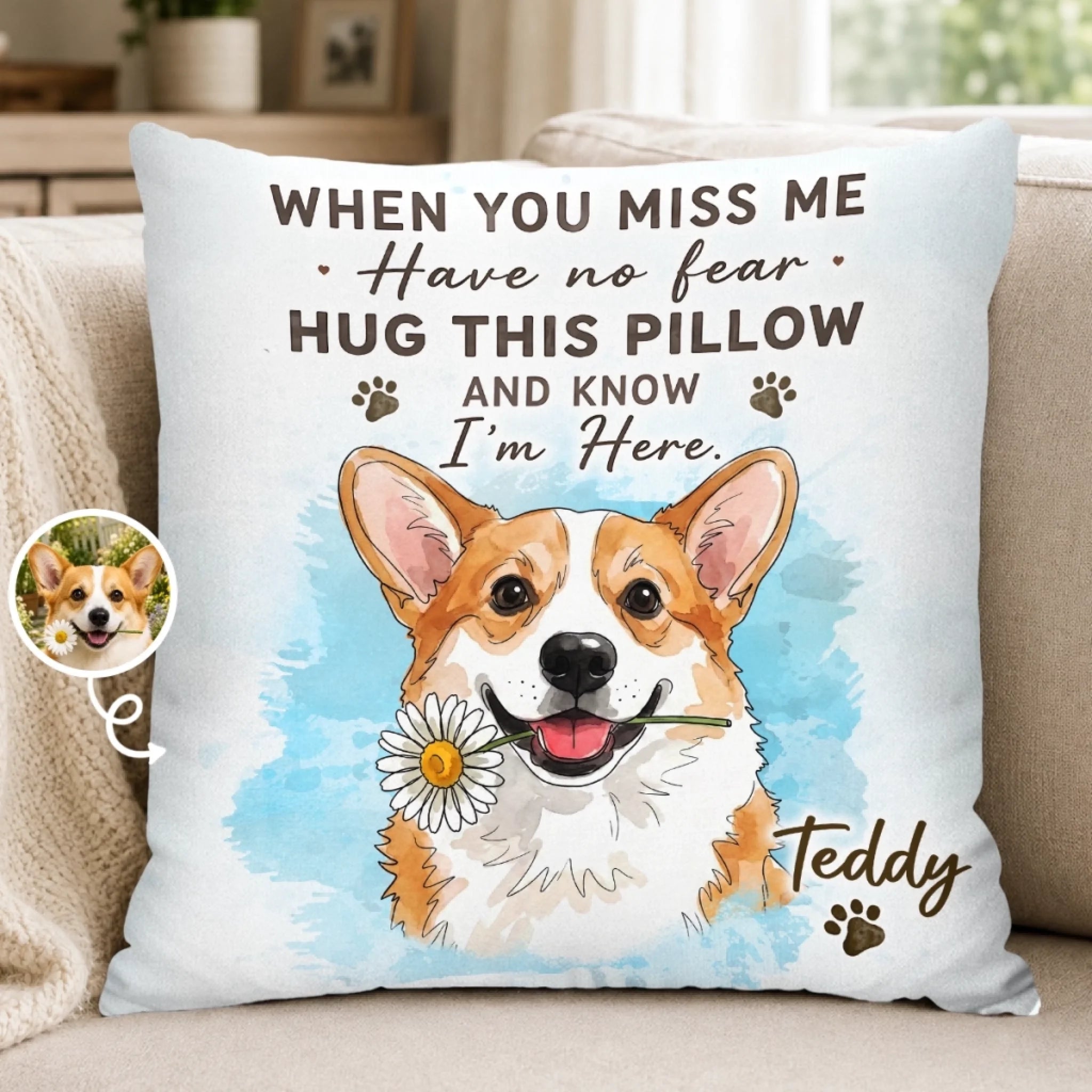 Custom Photo Pillow - Personalized Pet Memorial Sympathy Gift for Dogs and Cats