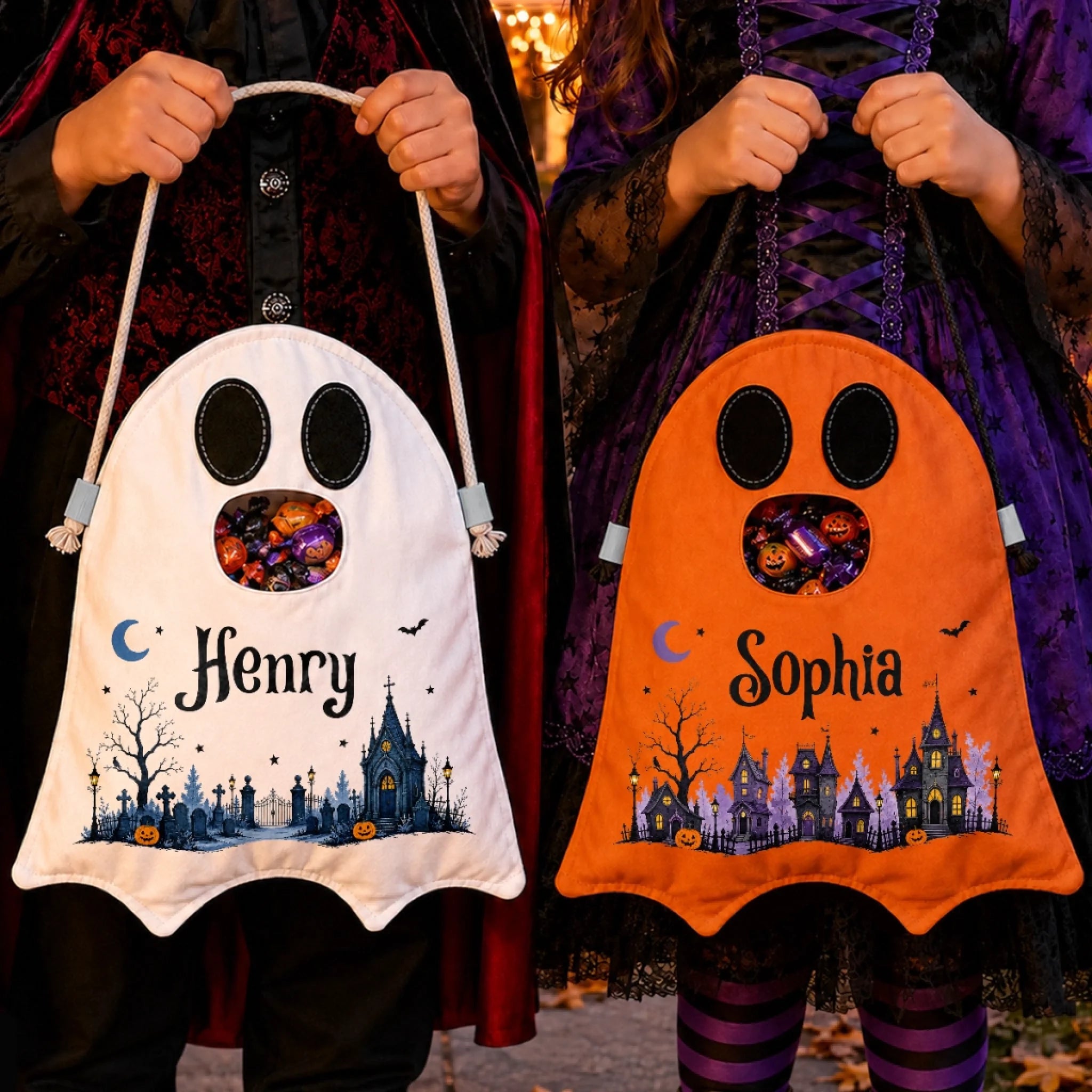 Custom Ghost Bag Personalized Halloween Trick or Treat Bag for Kids, Birthday Gift