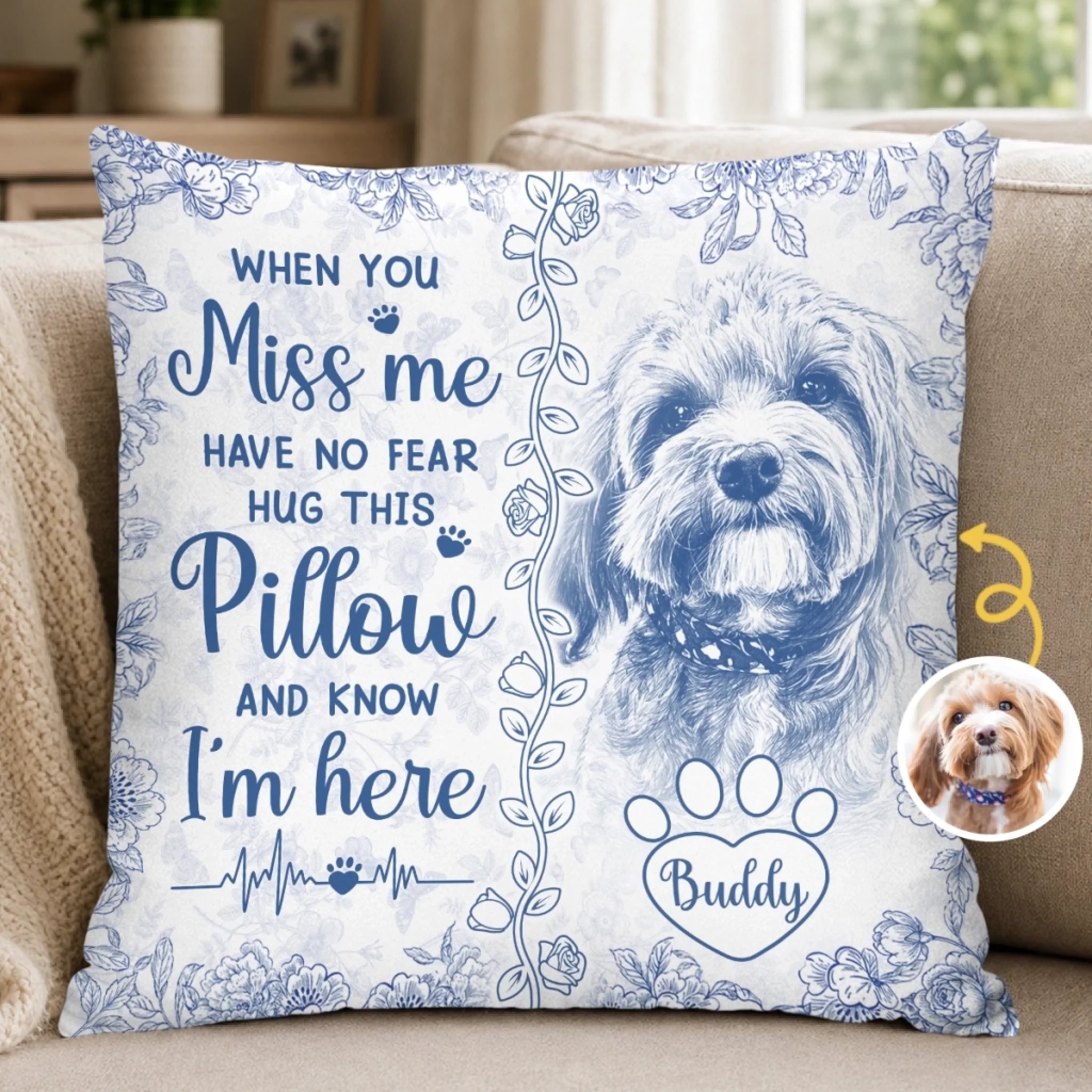 Custom Photo Pillow, Personalized Pet Memorial Sympathy Gift for Dogs and Cats, Your Love Still Remains