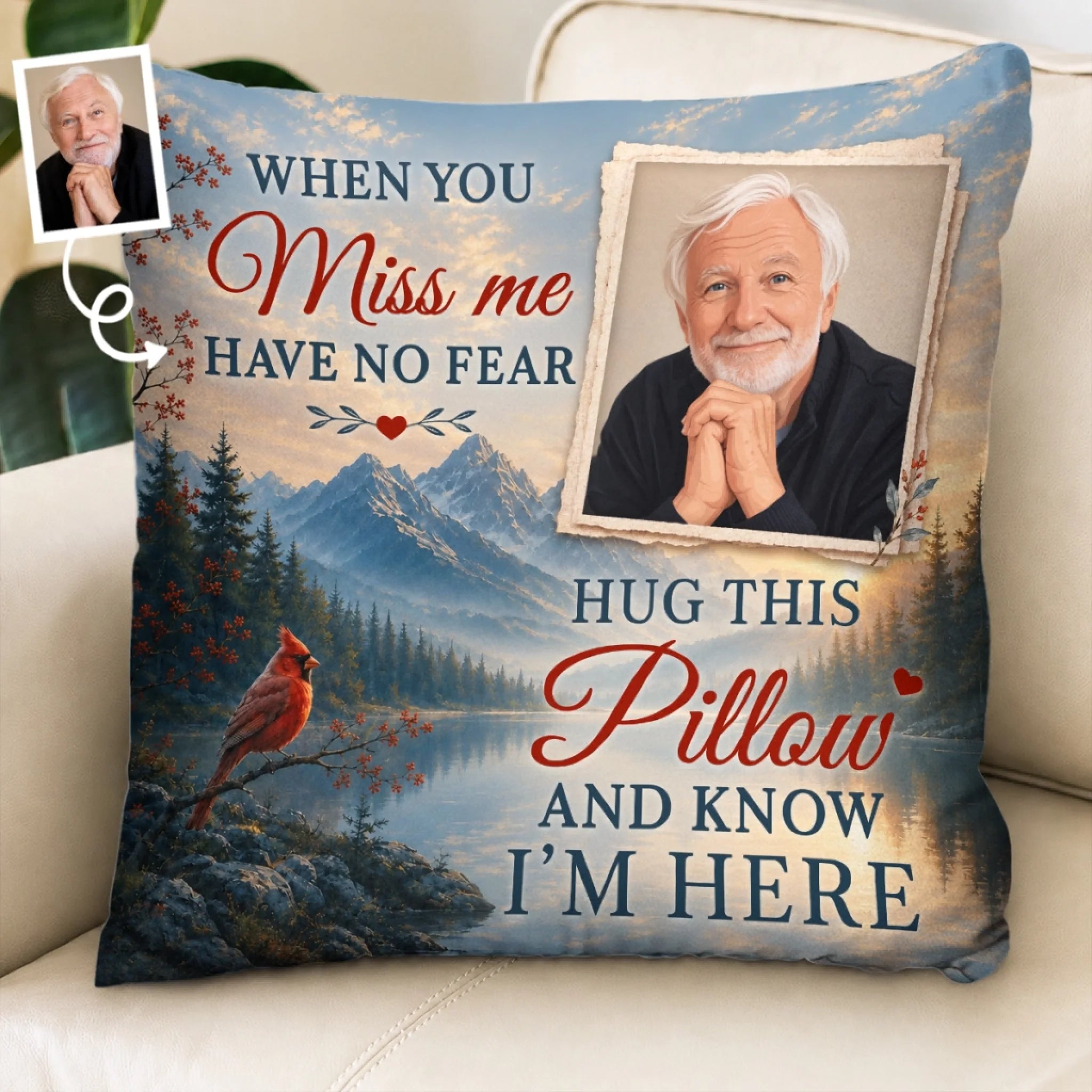 Custom Photo Memorial Pillow, Personalized Sympathy Gift for Loss of Mom or Dad, Forever Loving You From Heaven