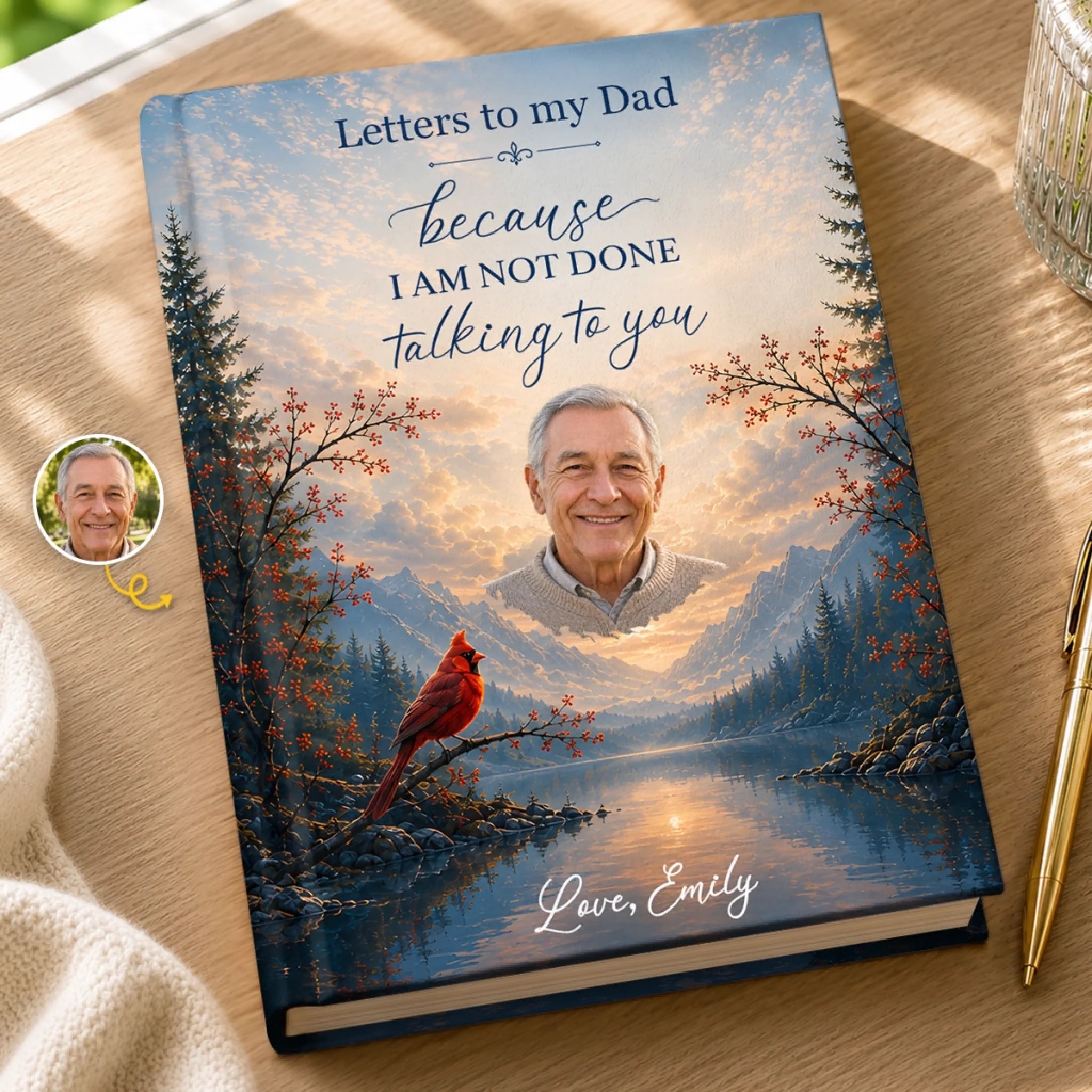 Custom Photo Hardcover Journal, Personalized Memorial Sympathy Gift for Loss of Mom or Dad