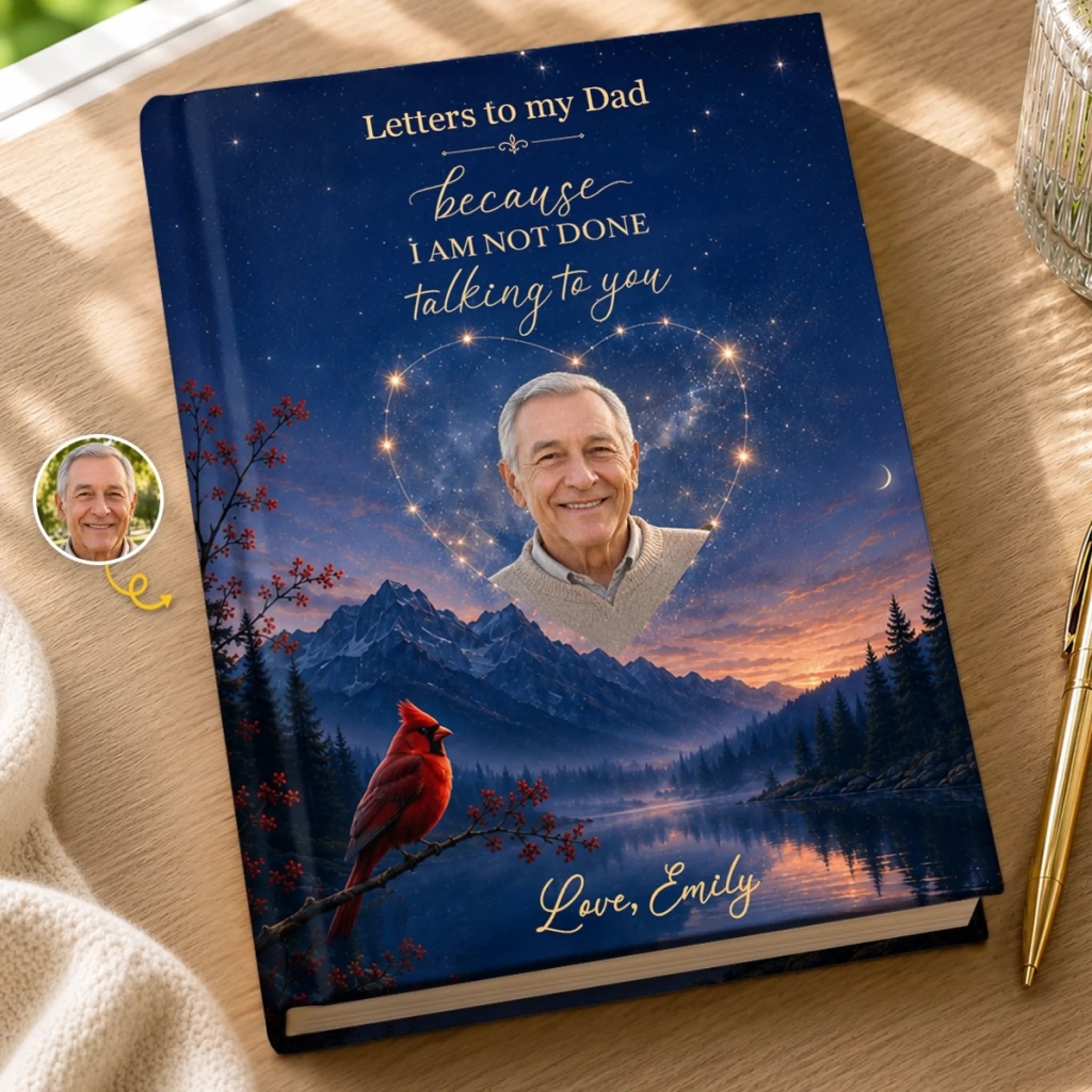 Custom Photo Hardcover Journal, Personalized Memorial Sympathy Gift for Loss of Mom or Dad