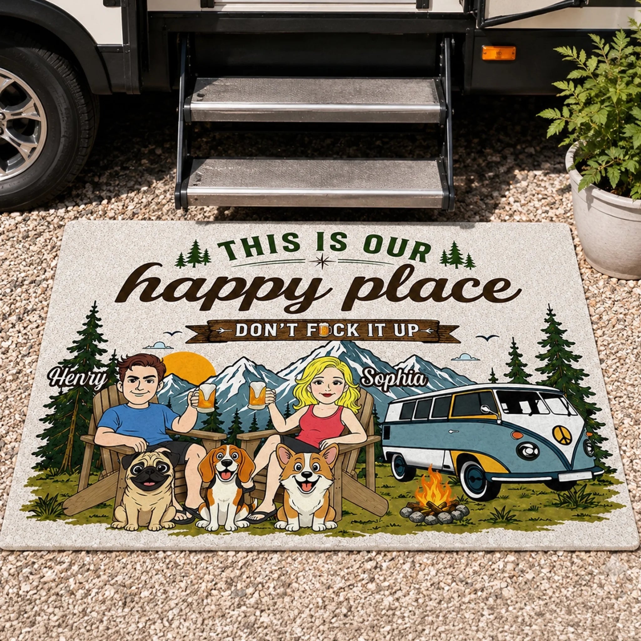 Personalized Camping Doormat - Life Is Better Outdoors Together, Custom Birthday Gift for Campers and Dog Parents
