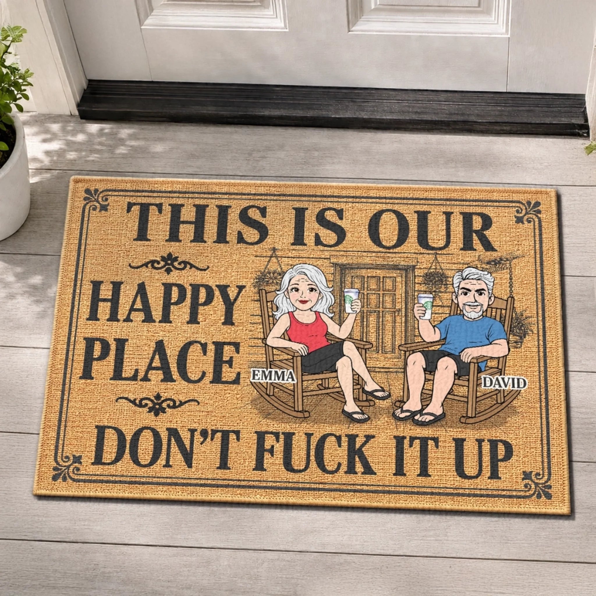 Personalized Tropical Home Doormat, Custom Summer Travel Decor Gift for Husband and Wife