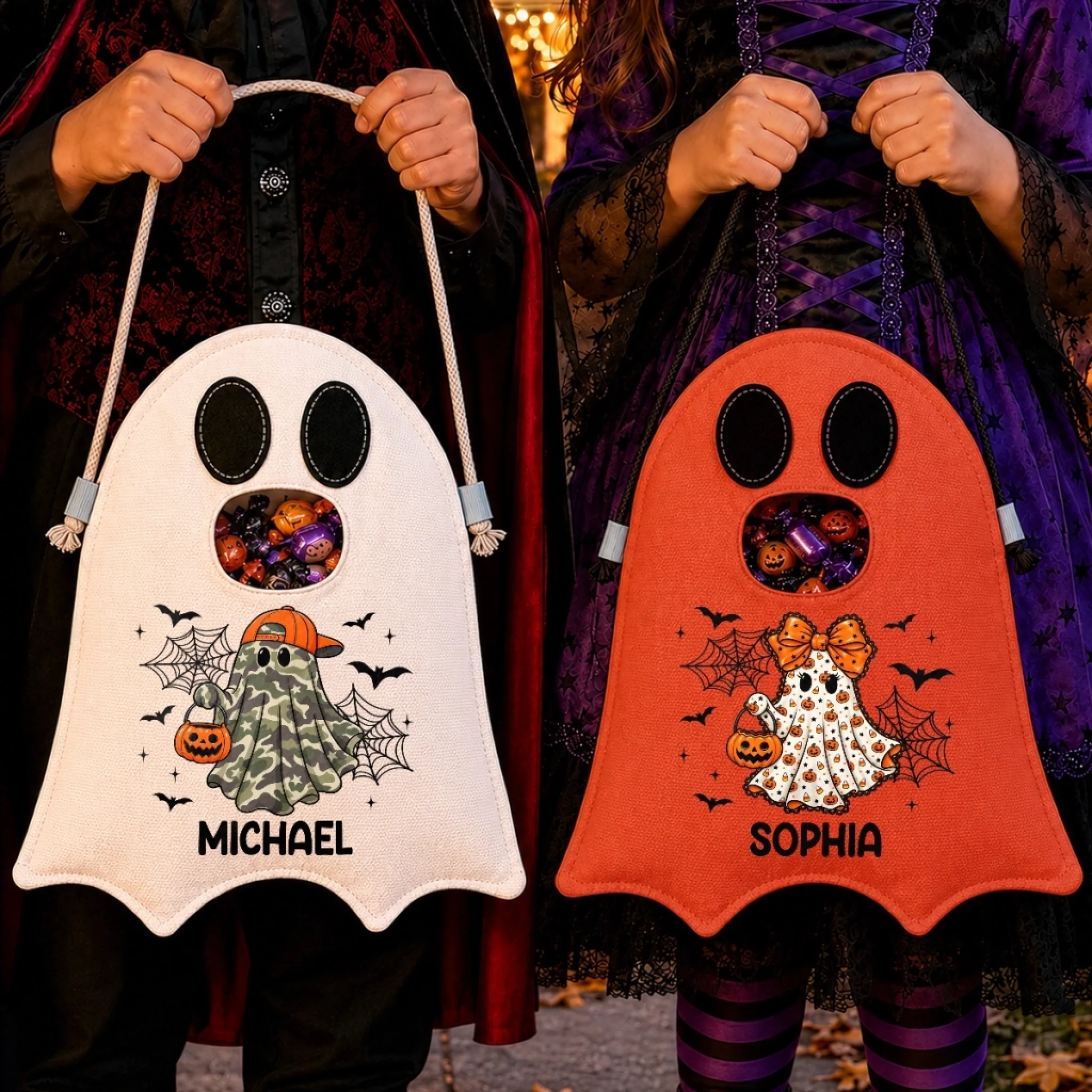 Custom Ghost Bag for Kids, Personalized Halloween Candy Bag, Little Monster Birthday Gift Tote