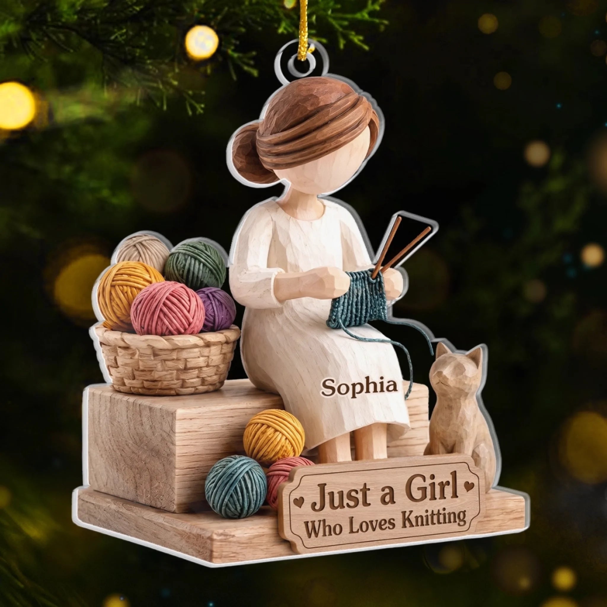 Personalized Acrylic Yarn Ornament for Crochet and Knitting Lovers, Custom Christmas Birthday Gift