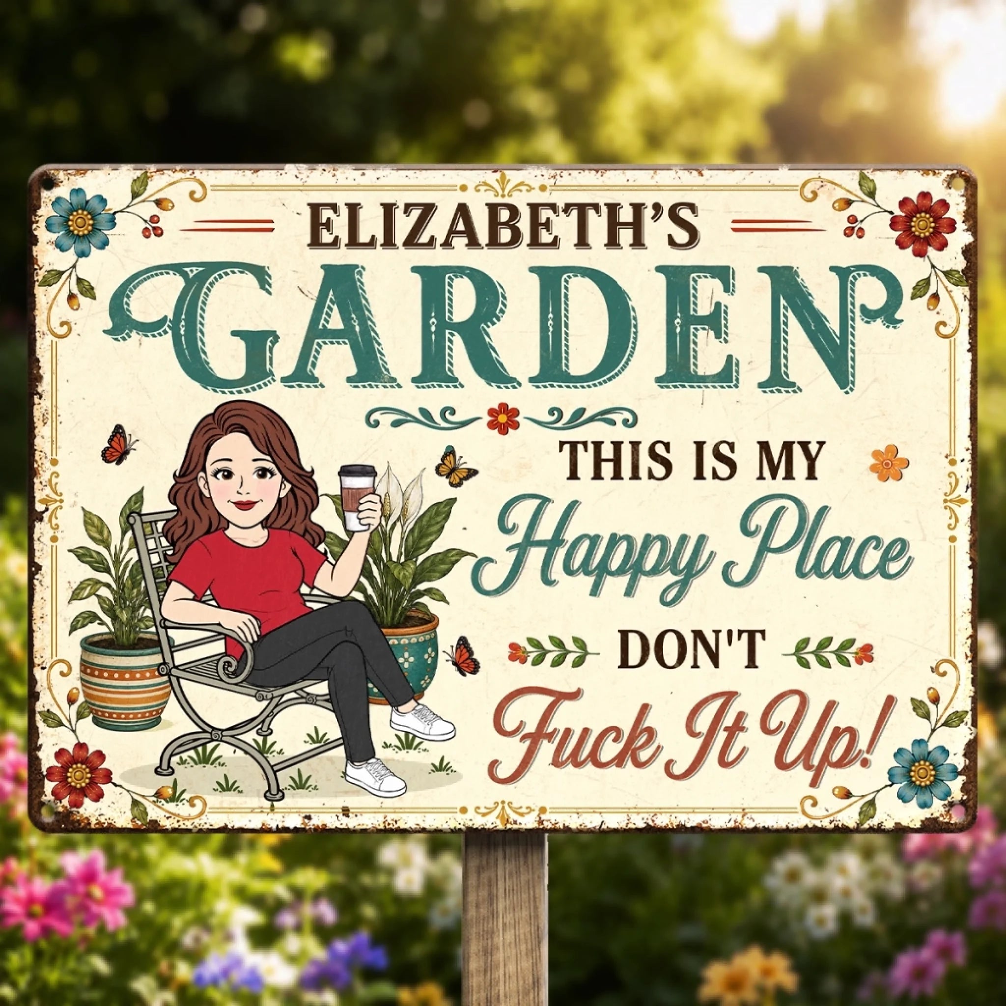 Custom Home Decor Metal Sign Personalized Birthday Garden Gift for Gardeners This Is My Happy Place