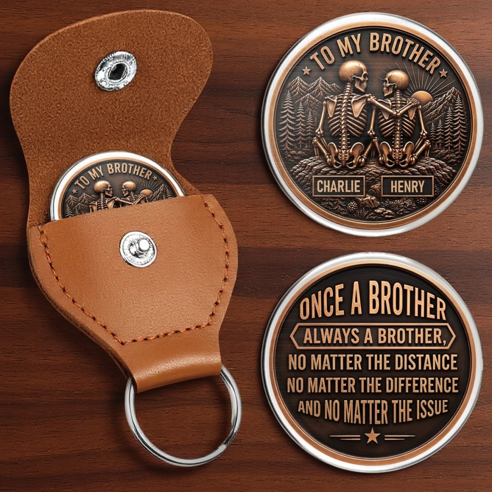 Custom Skeleton Pocket Hug Personalized Birthday Gift for Brother, Standing Together Until The End