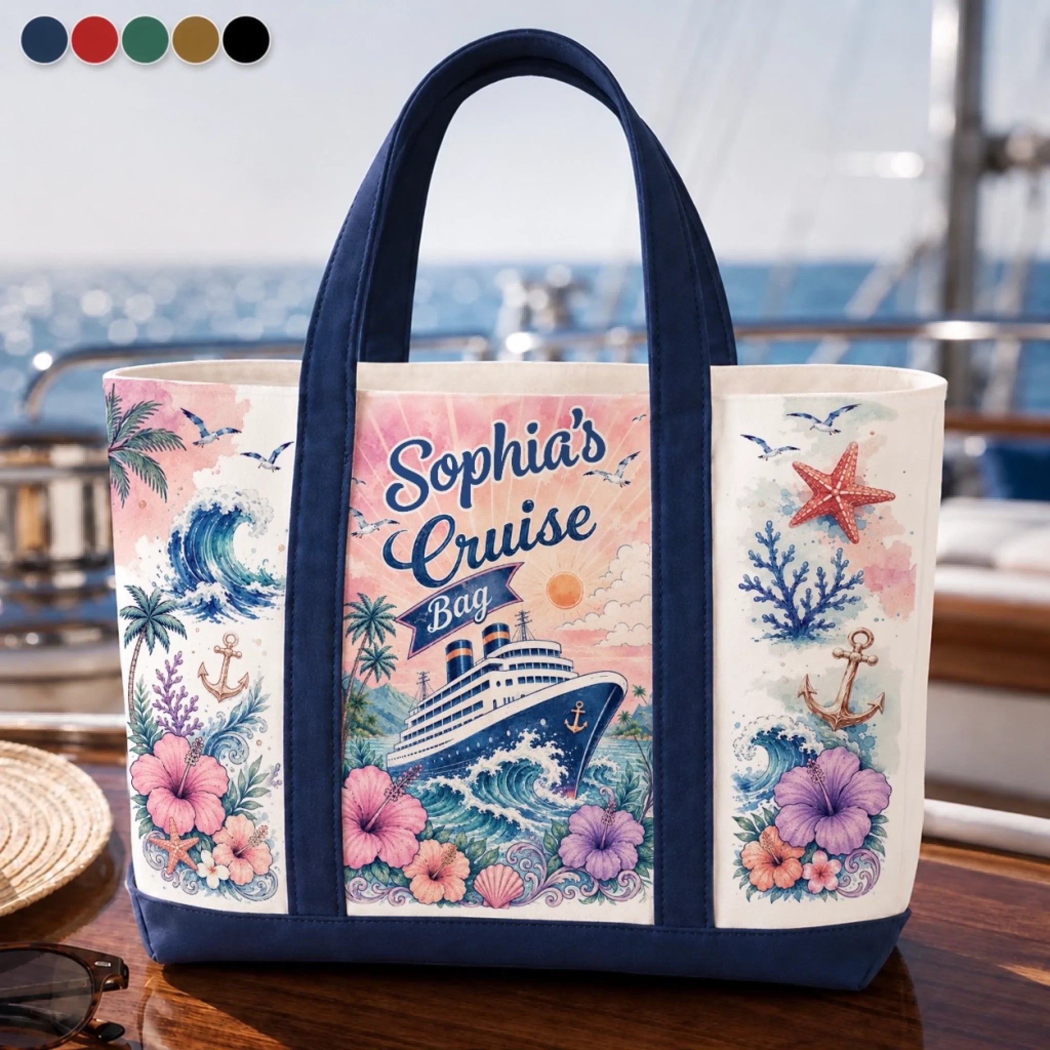 Custom Canvas Tote Bag Personalized Family Time at Sea Summer Vacation Travel Gift for Mom Dad Siblings