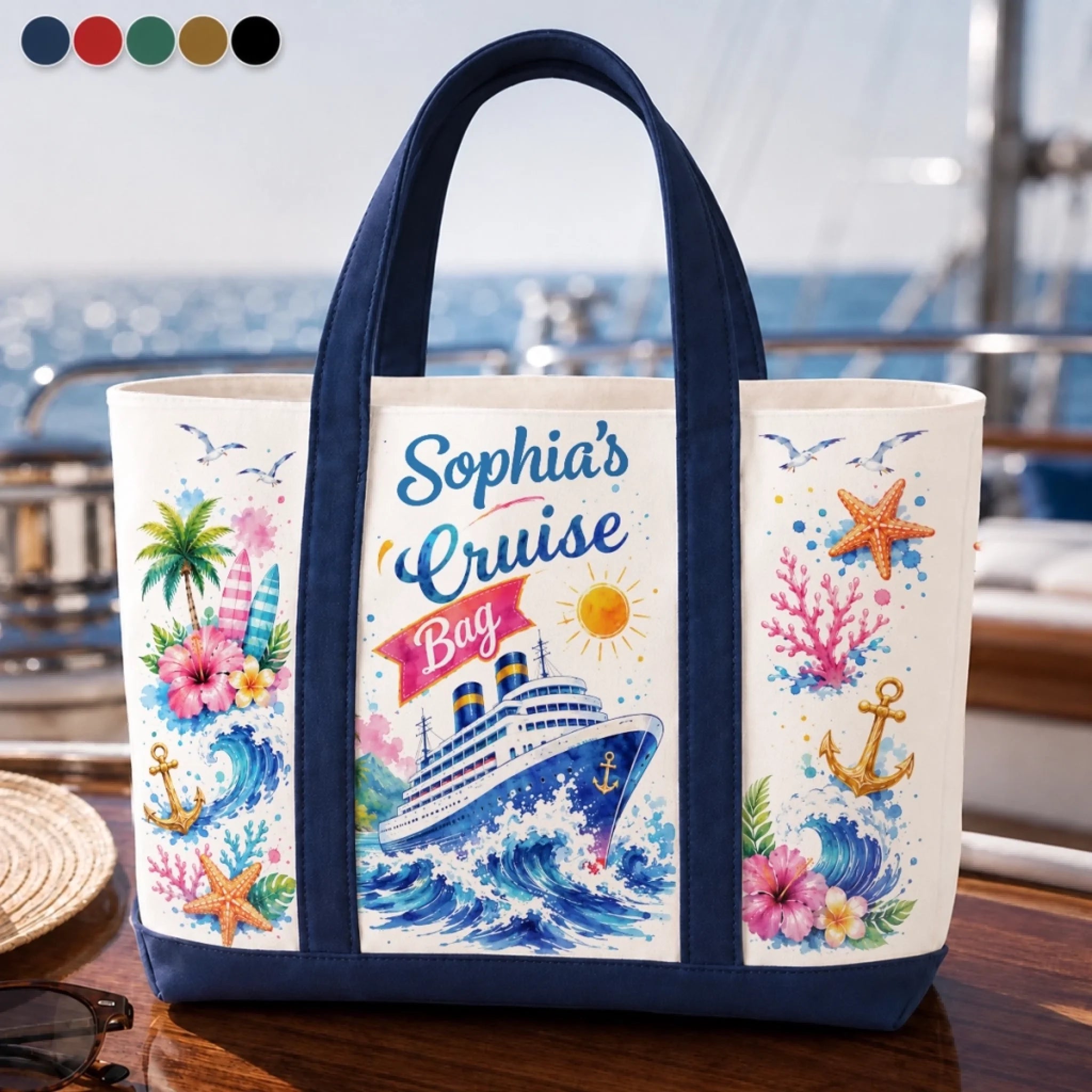 Custom Canvas Tote Bag, Personalized Summer Vacation Travel Gift for Mom Dad Brother Sister