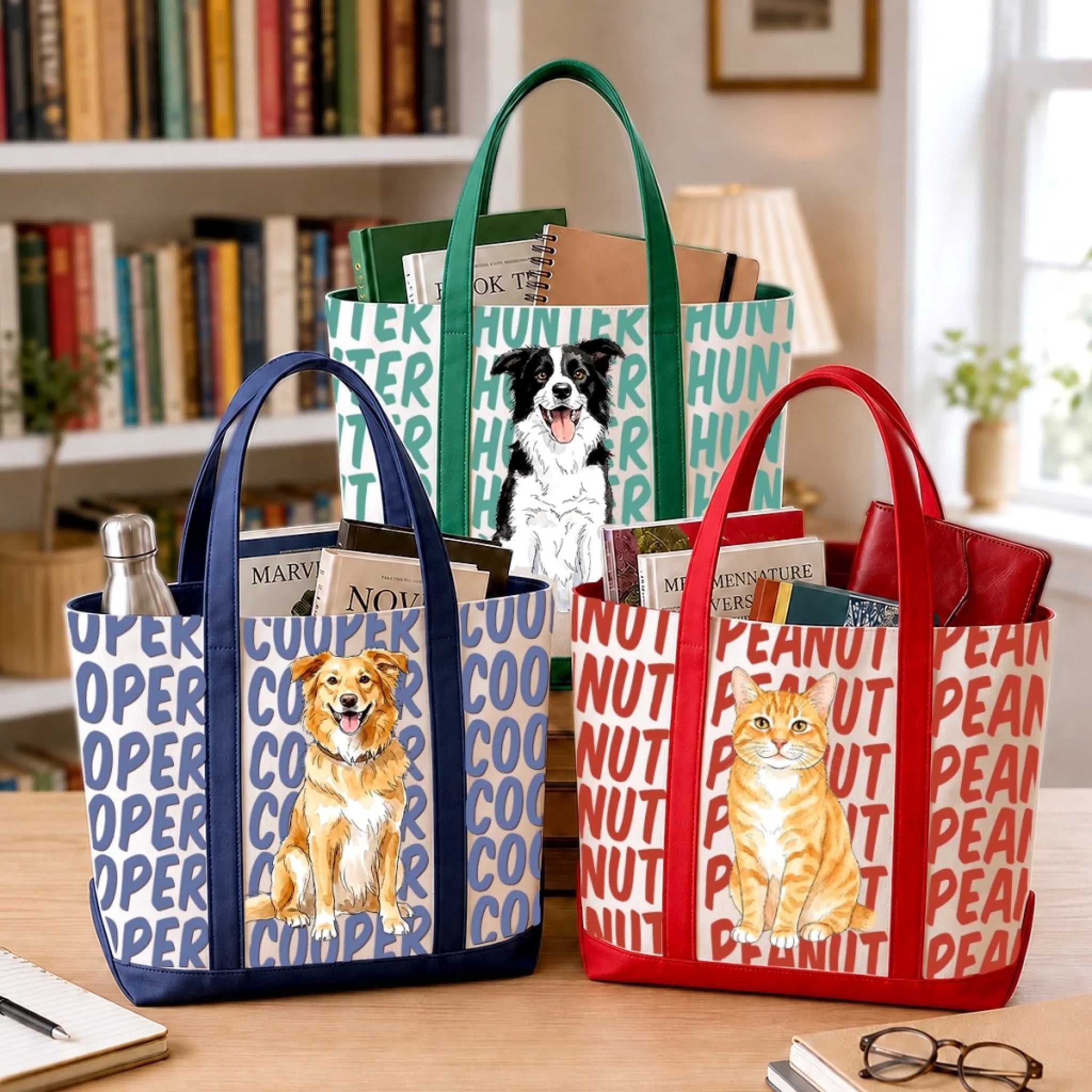 Custom Photo Canvas Tote Bag, Personalized Birthday Gift for Dog Moms, Dog Dads and Cat Lovers