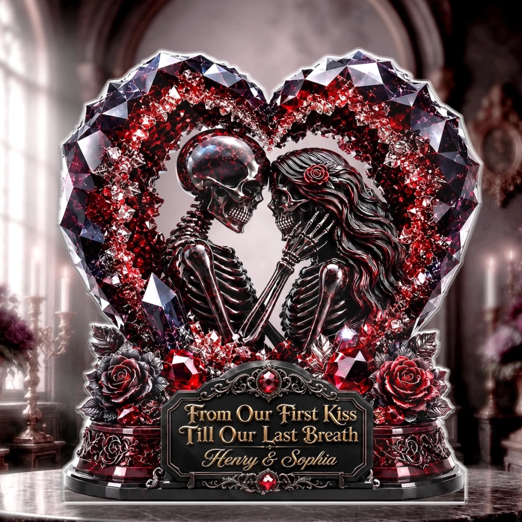 Custom Gothic Skeleton Acrylic Plaque, Personalized Halloween Decor & Anniversary Gift for Couples
