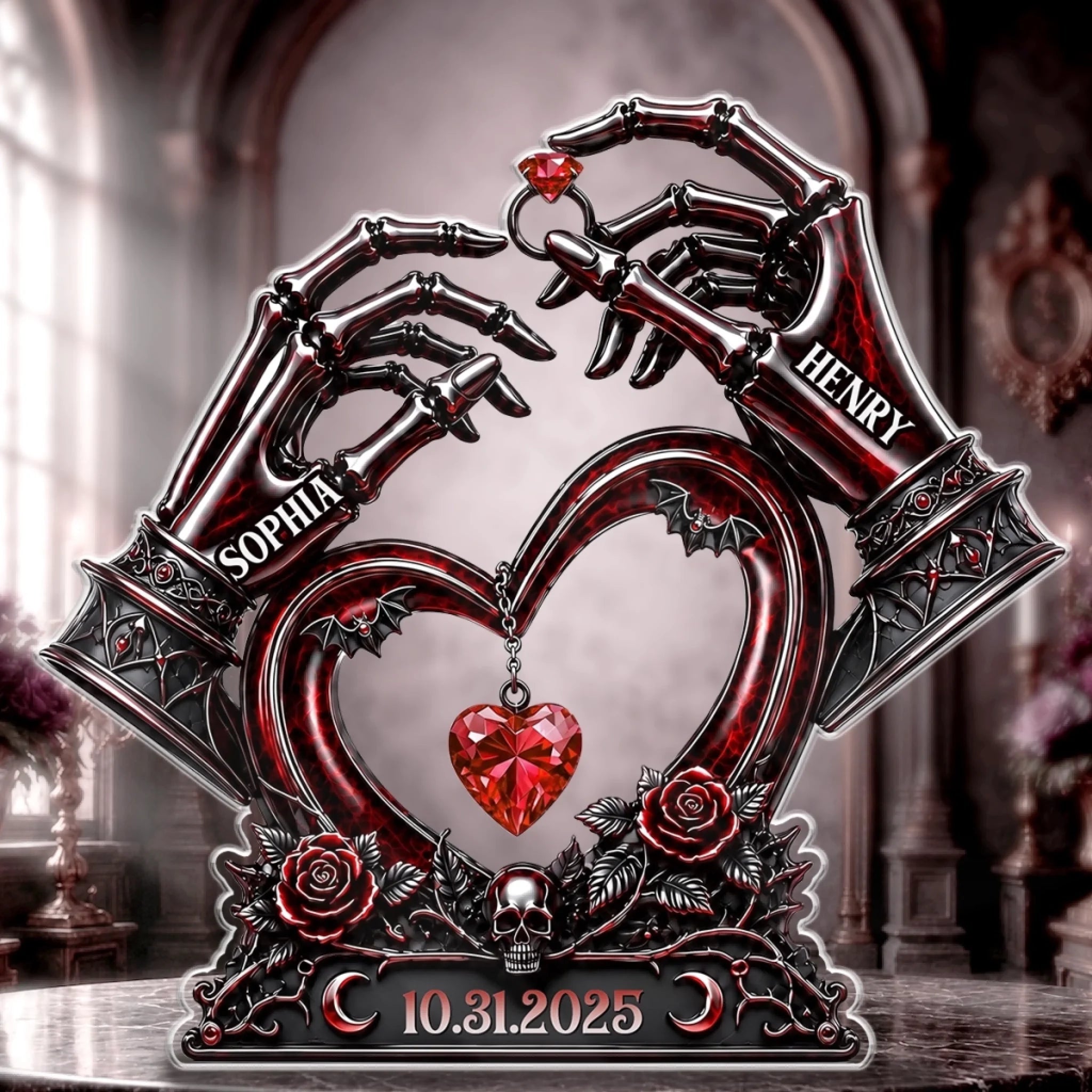 Custom Gothic Skeleton Acrylic Plaque Personalized Halloween Decor Anniversary Wedding Gift for Couple