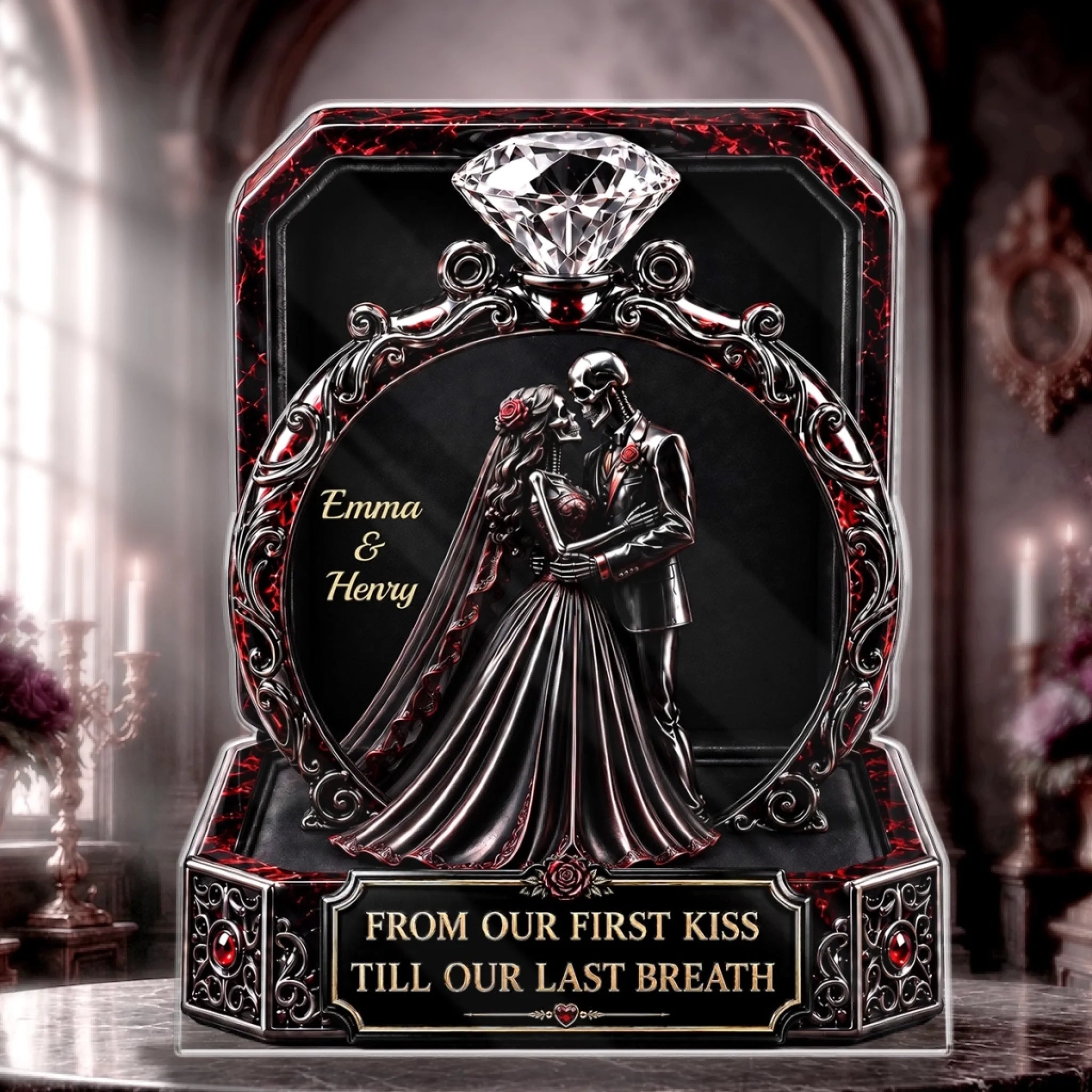 Custom Gothic Skeleton Acrylic Plaque Personalized Halloween Decor Anniversary Wedding Gift for Couple