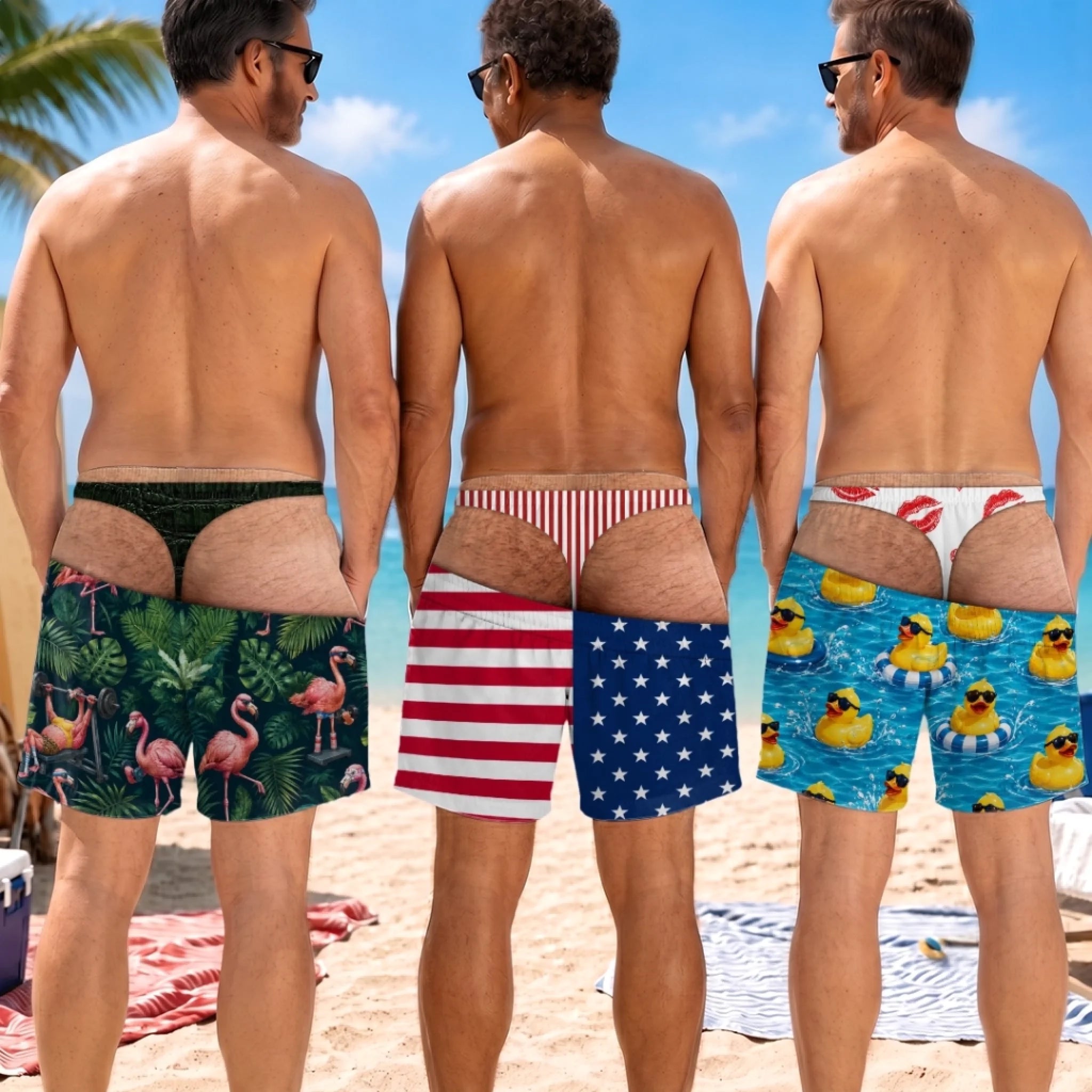 Custom Funny Patriotic Men’s Swim Trunks, Personalized Summer Beach Shorts Gift for Husband Dad