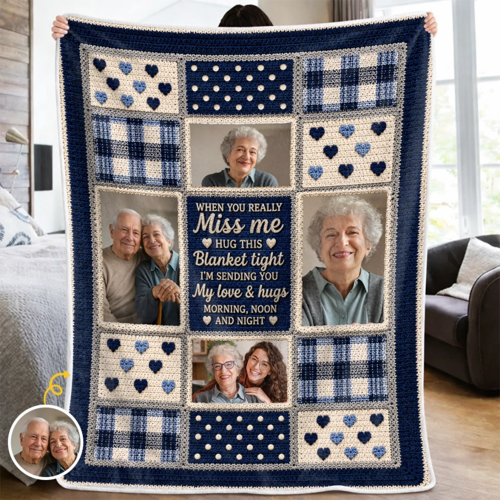 Custom Photo Memorial Blanket, Personalized Sympathy Gift for Loss of Mom or Dad, Wrapped in My Love