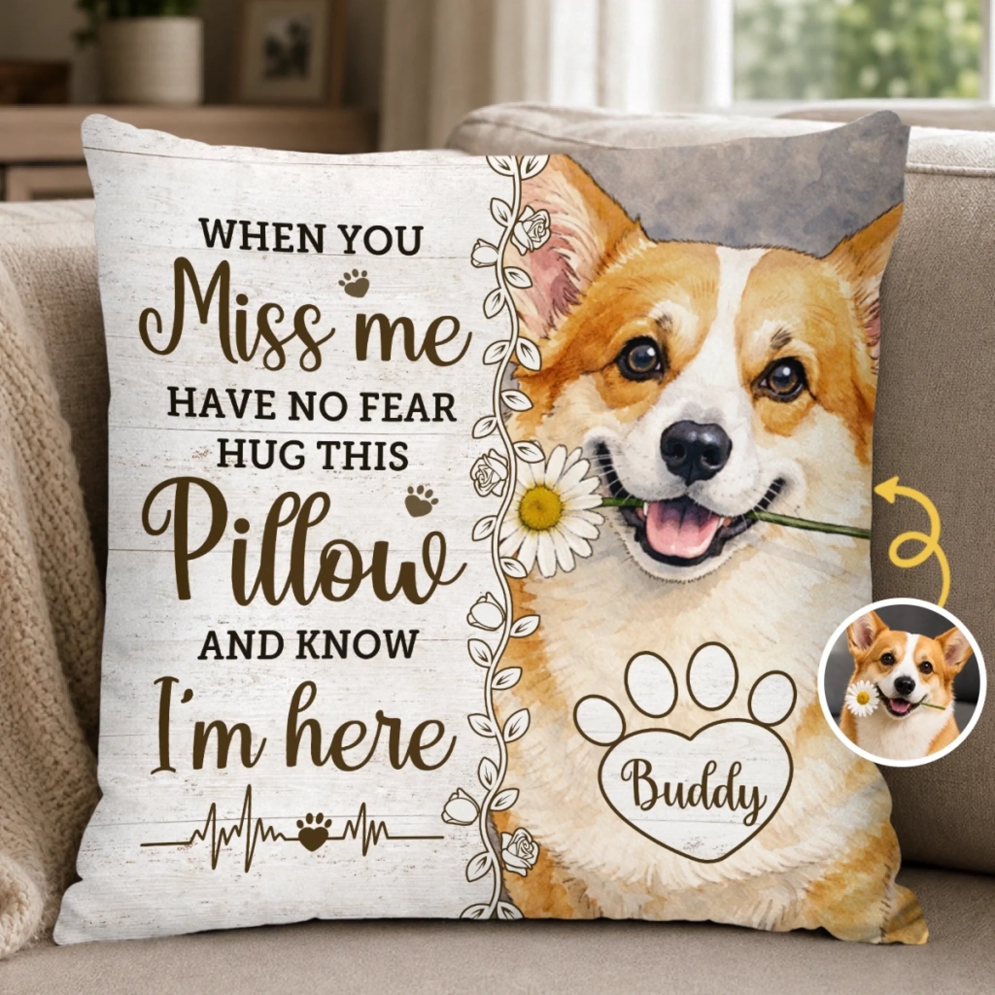 Custom Photo Pillow Personalized Pet Memorial Sympathy Gift for Dogs and Cats, Forever in Your Hugs