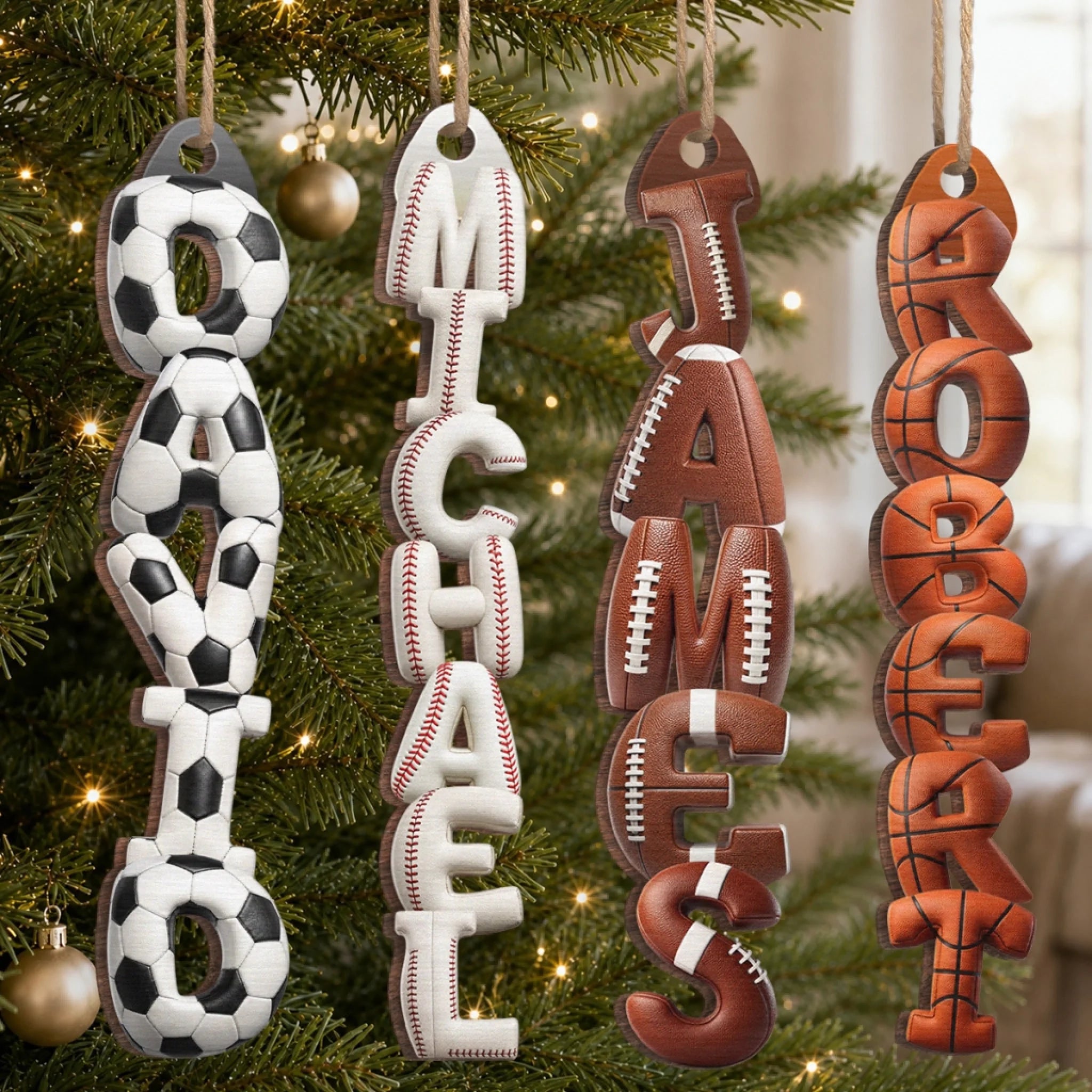 Custom Letter Wooden Ornament Personalized Christmas or Birthday Gift for Family and Sports Fans