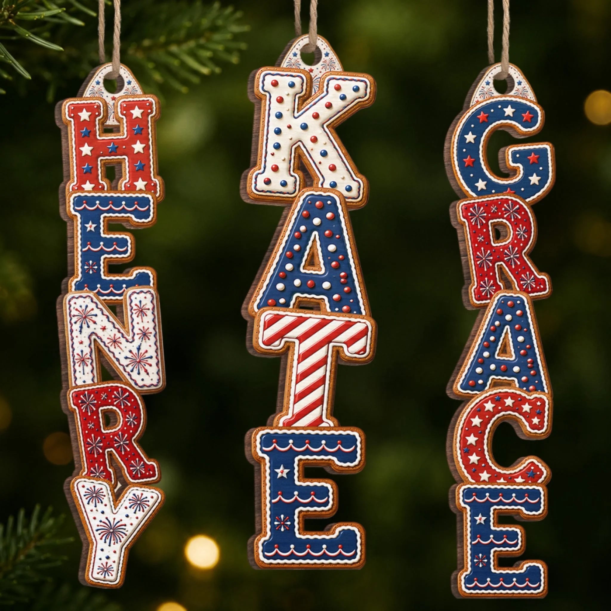 Custom Letter Wooden Ornament, Personalized America 250th Anniversary Christmas Gift for Family