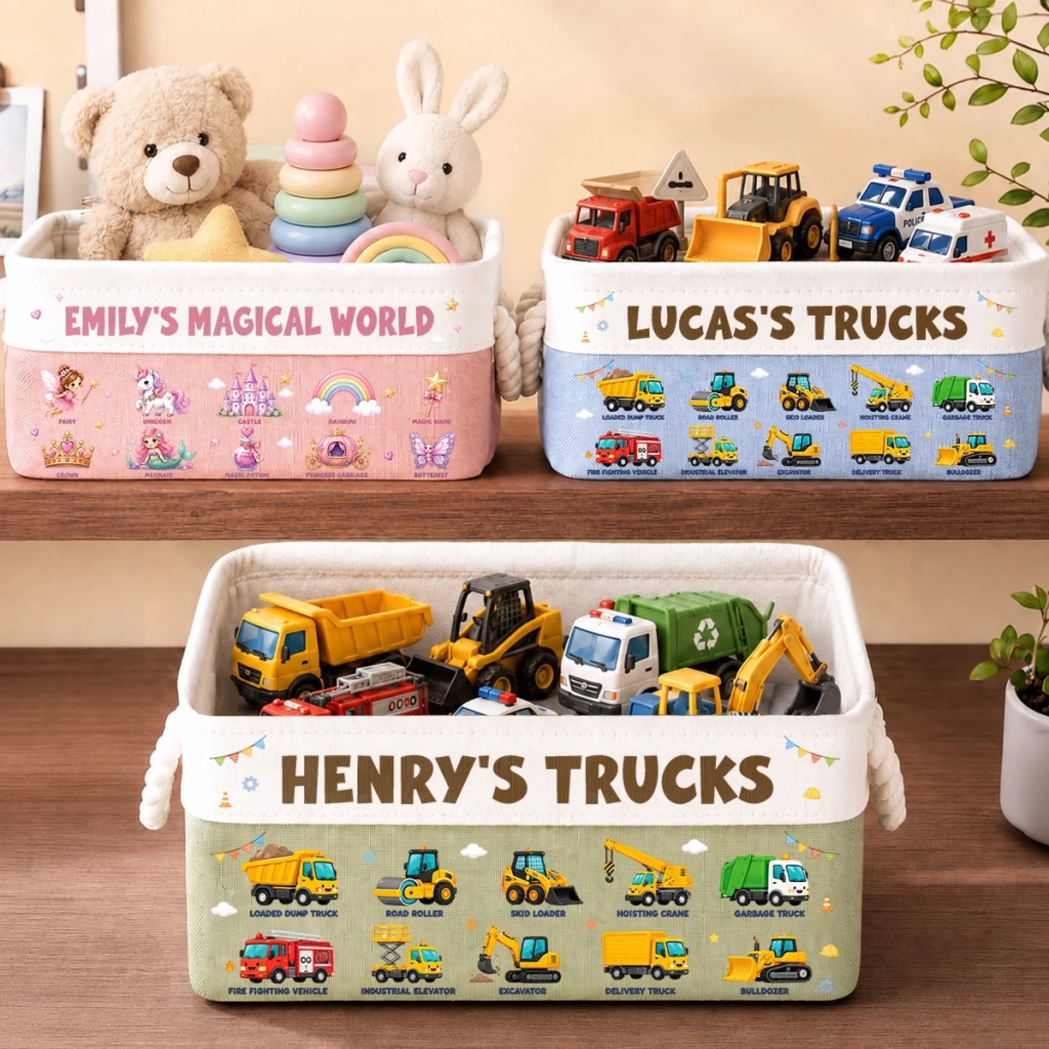 Custom Kids Storage Basket Personalized Back to School Gift for Playroom and Toy Organization