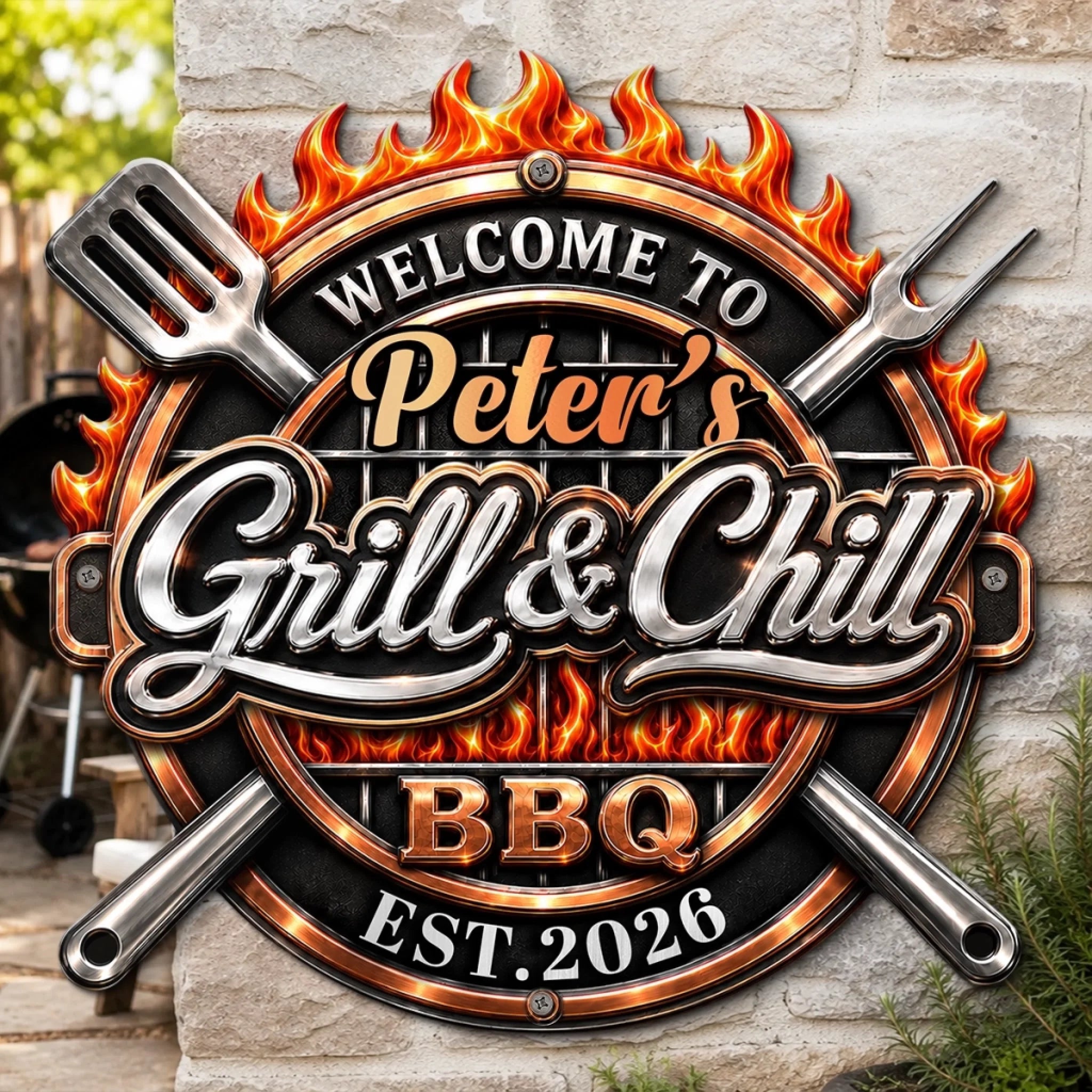 Custom BBQ Shaped Metal Sign, Personalized Grilling Gift for BBQ Lovers Dad Husband Grandpa