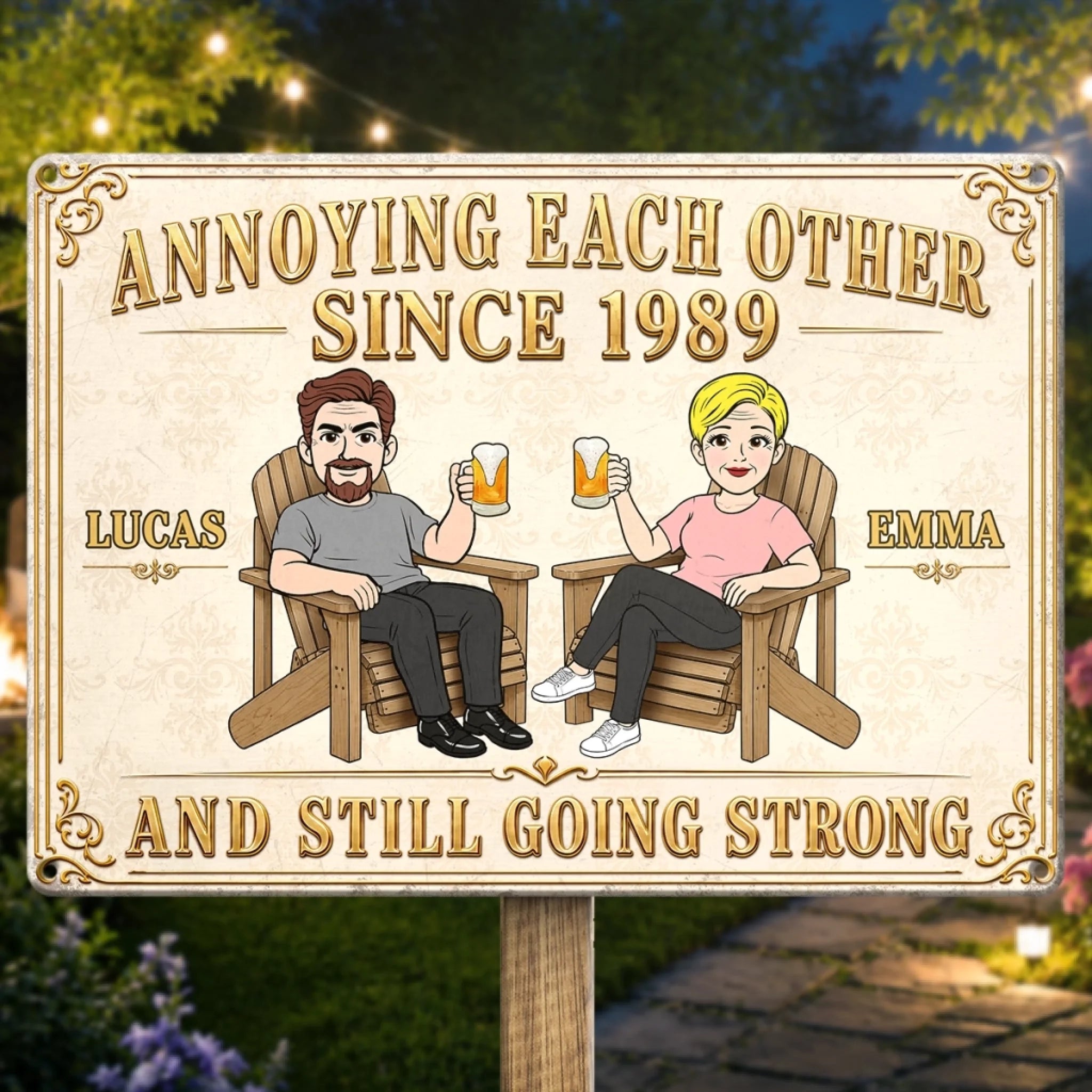 Custom Home Decor Metal Sign, Personalized Anniversary or Wedding Gift for Couples, Good Times Cold Drinks