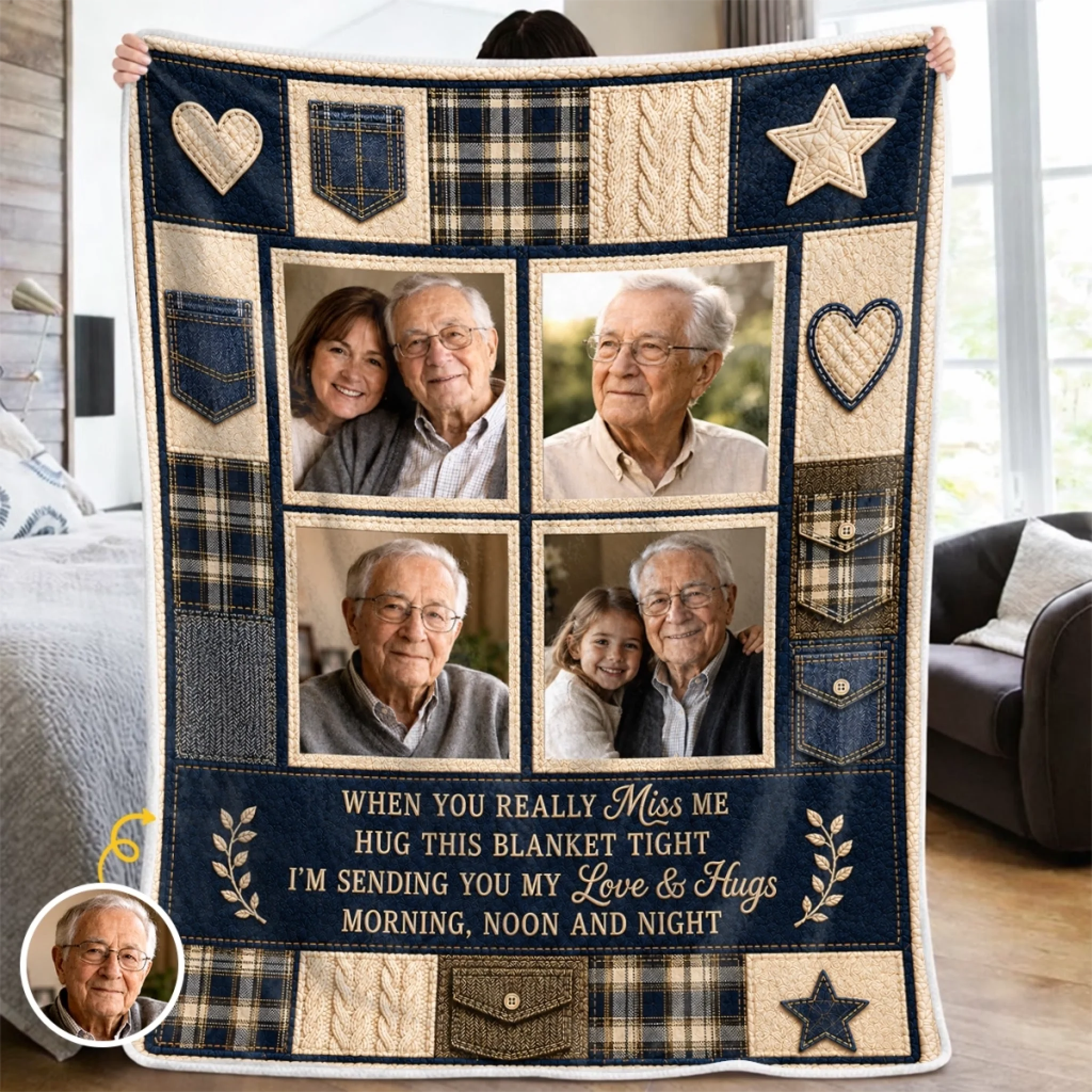 Custom Photo Memorial Blanket Personalized Sympathy Gift for Loss of Mom or Dad, Always Hugged by Love