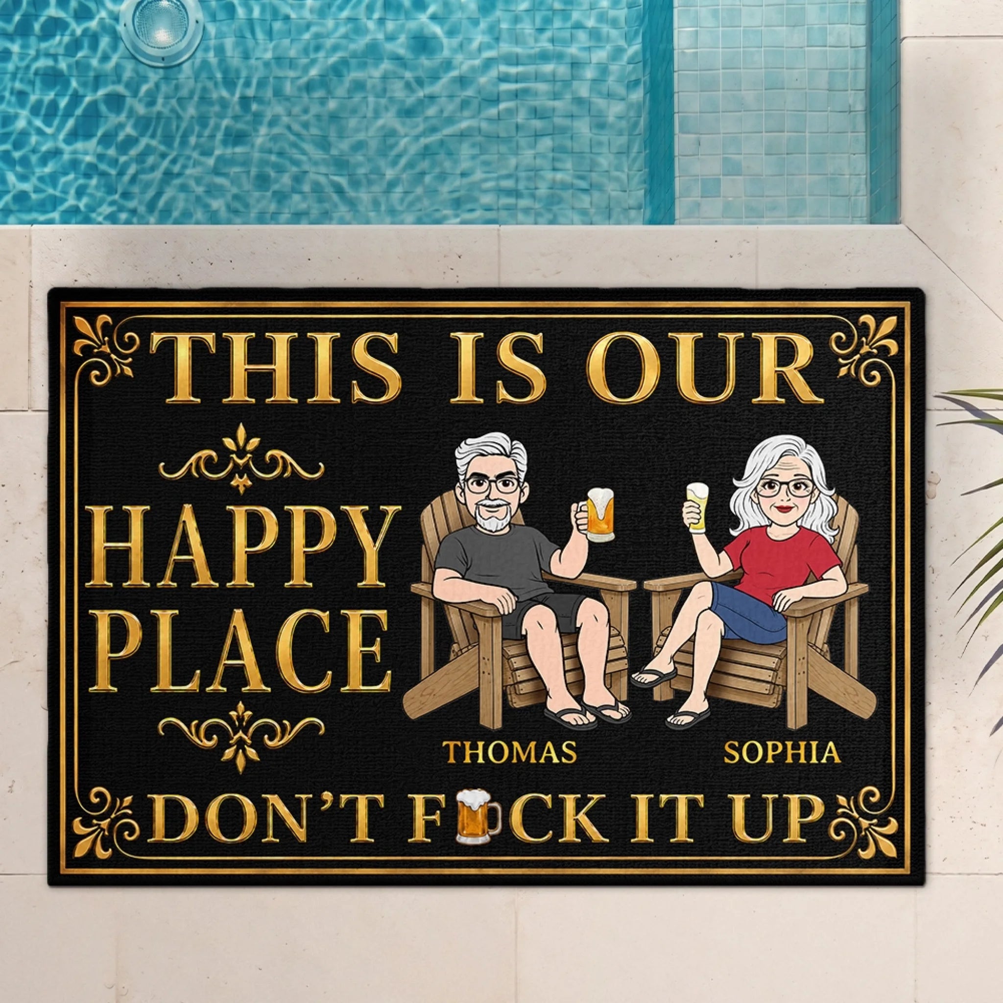 Custom Doormat Personalized Summer Vacation Travel Gift for Couples, Living Our Best Golden Summer