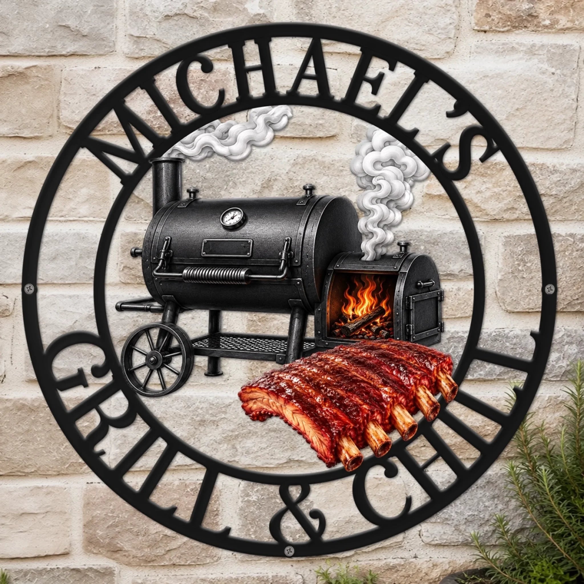 Custom BBQ Shaped Metal Sign, Personalized Grilling Wall Decor Gift for Dad, Husband or BBQ Lovers