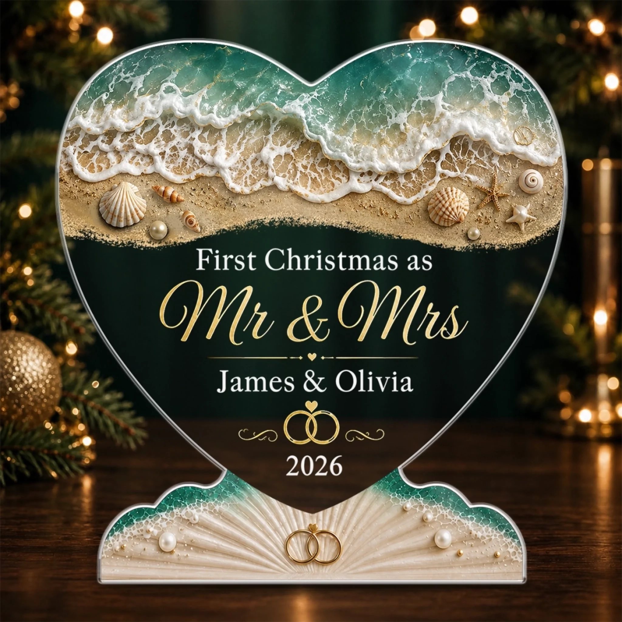 Custom First Christmas Acrylic Plaque Personalized Anniversary Wedding Gift for Husband and Wife